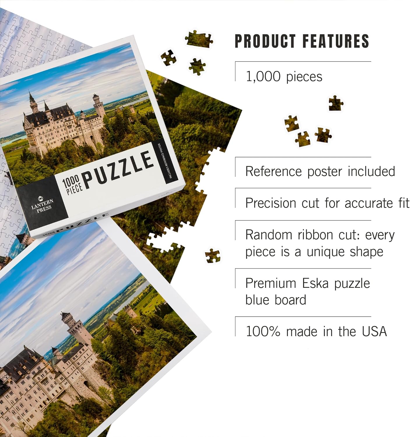 Neuschwanstein Castle, Germany (1000 Piece Puzzle, Challenging Jigsaw Puzzle for Adults, Made in USA)
