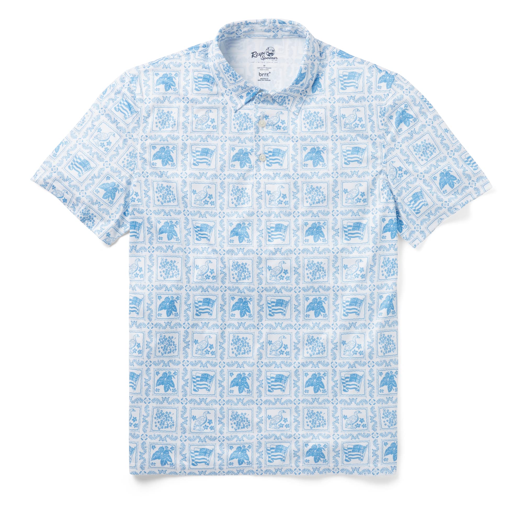 Reyn Spooner Brrr Hawaiian Print Aloha Performance Polo