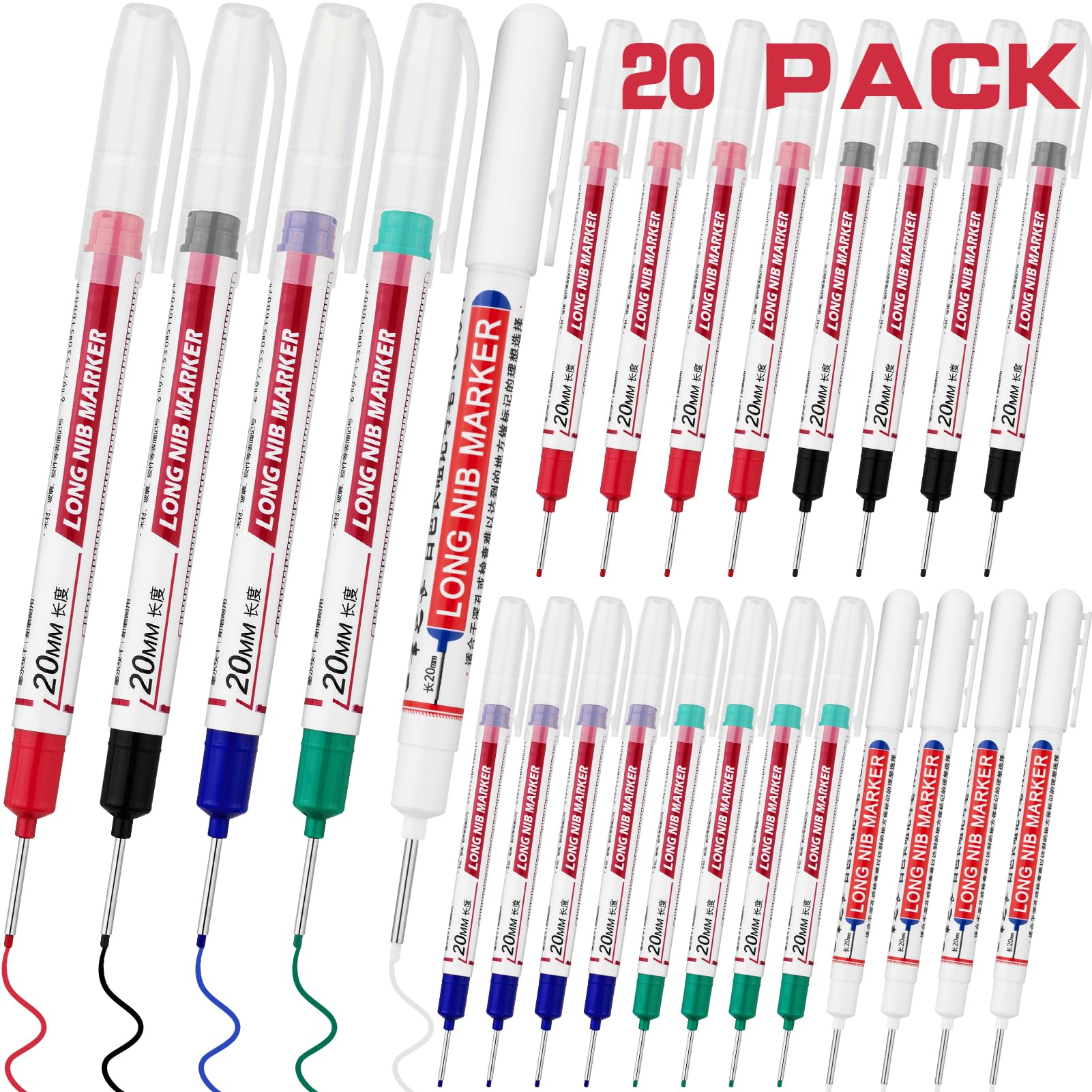 20 PCS Long Nib Marker,20mm Long Head Deep Hole Marker Pens,Longs Nose Markers,Waterproof Construction Markers Marking Tool,Permanent Markers Carpenter Ink marker Pens,Metal marking Pens,White — Amazon image 18