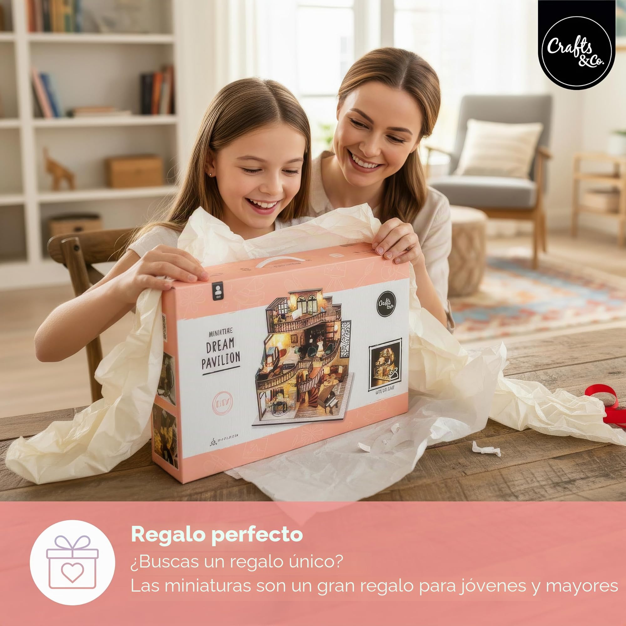 Crafts&Co® DIY Casa en Miniatura con Muebles | Adulto DIY Casa de Muñecas | Modelo de Casa de Madera con Luz | 1:18 | Villa de Ensueño