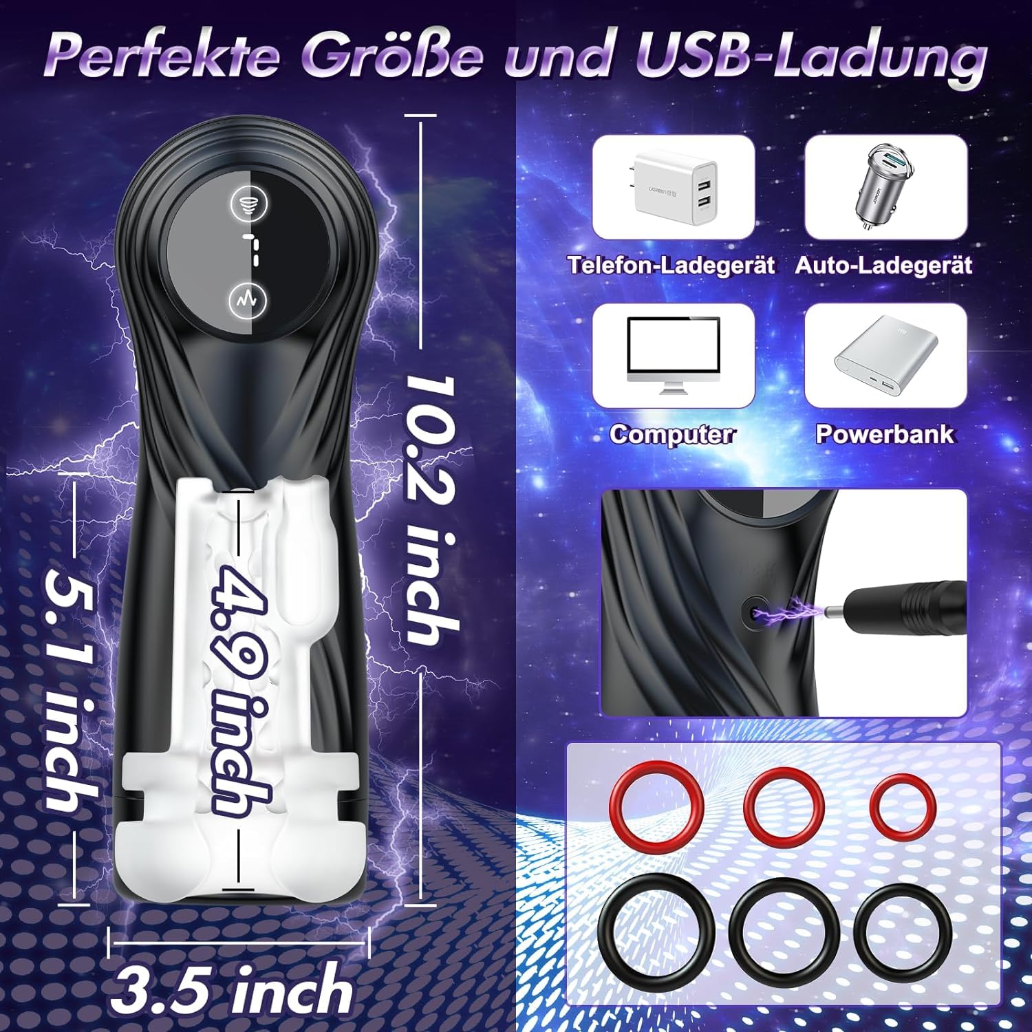 Generico Giocattoli Sessuali Che Si Masturbano per Uomini Elettrici con 7 modalità di Aspirazione E modalità di Vibrazione, Display LCD Tascabile Figa Pompino Vibratore del Pene Anelli del Pene