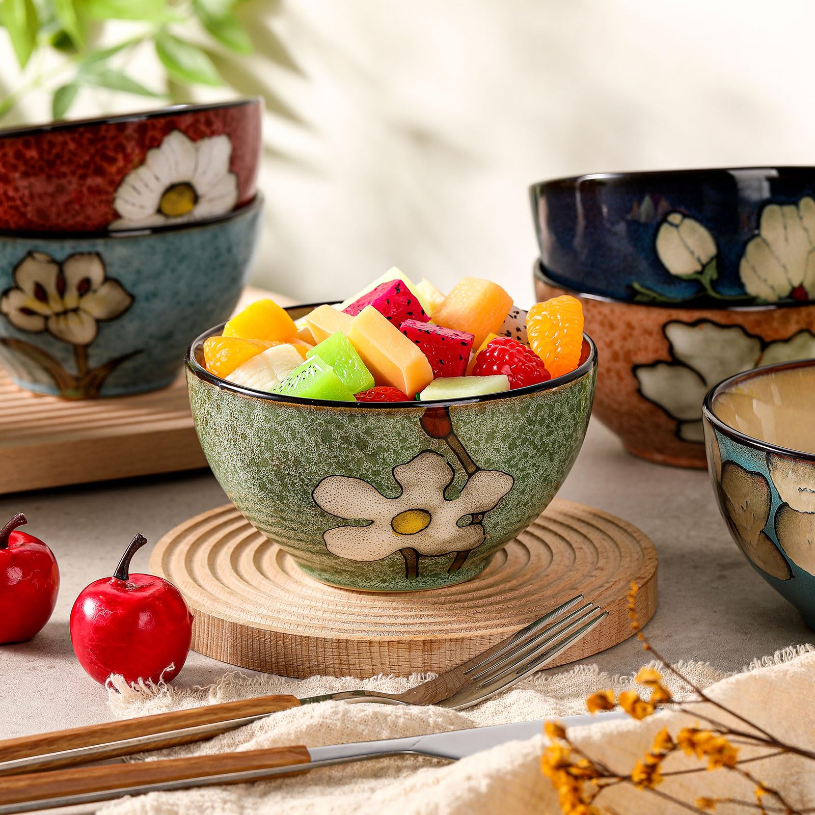 Zestaw 6 misek ceramicznych, ramen, płatki śniadaniowe, nadają się do kuchenki mikrofalowej i zmywarki, idealne na śniadanie, lunch, kolację, sałatkę, makaron, do serwowania zupy