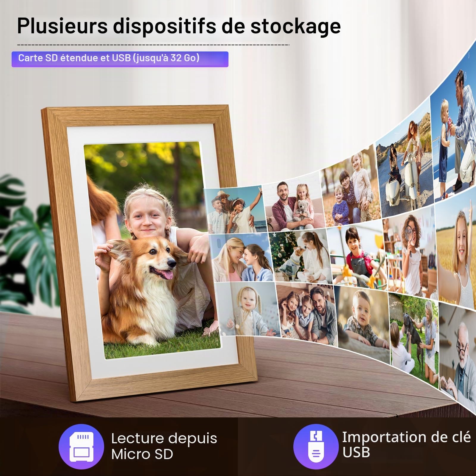 Cadre Photo numérique 10 Pouces, sans WiFi Cadre Photo numérique avec télécommande, HD Affichage Photo et vidéo, Support Carte SD de 32 Go, USB, Auto-Rotation, Automatique on/Off, Cadre en