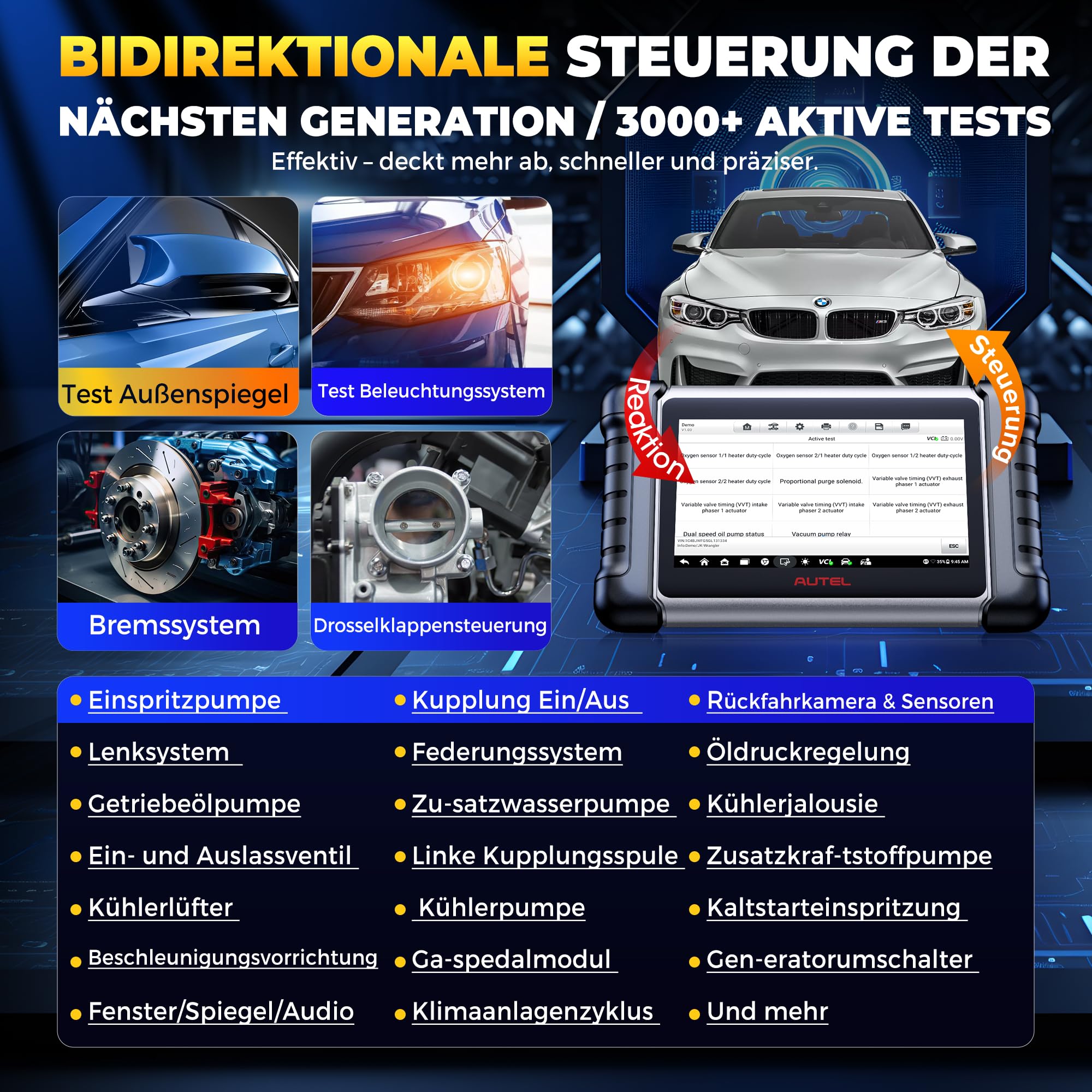 Autel MaxiCOM MK808BT PRO 2026 OBD2 Diagnosegerät Voll Bidirektionale | 3000+ Aktiver Test, Upgrade von MK900 MK808BT MK808S MX808S, 28+ Service Alle System, OS11, 4G+64G, 2.4&5G WIFI