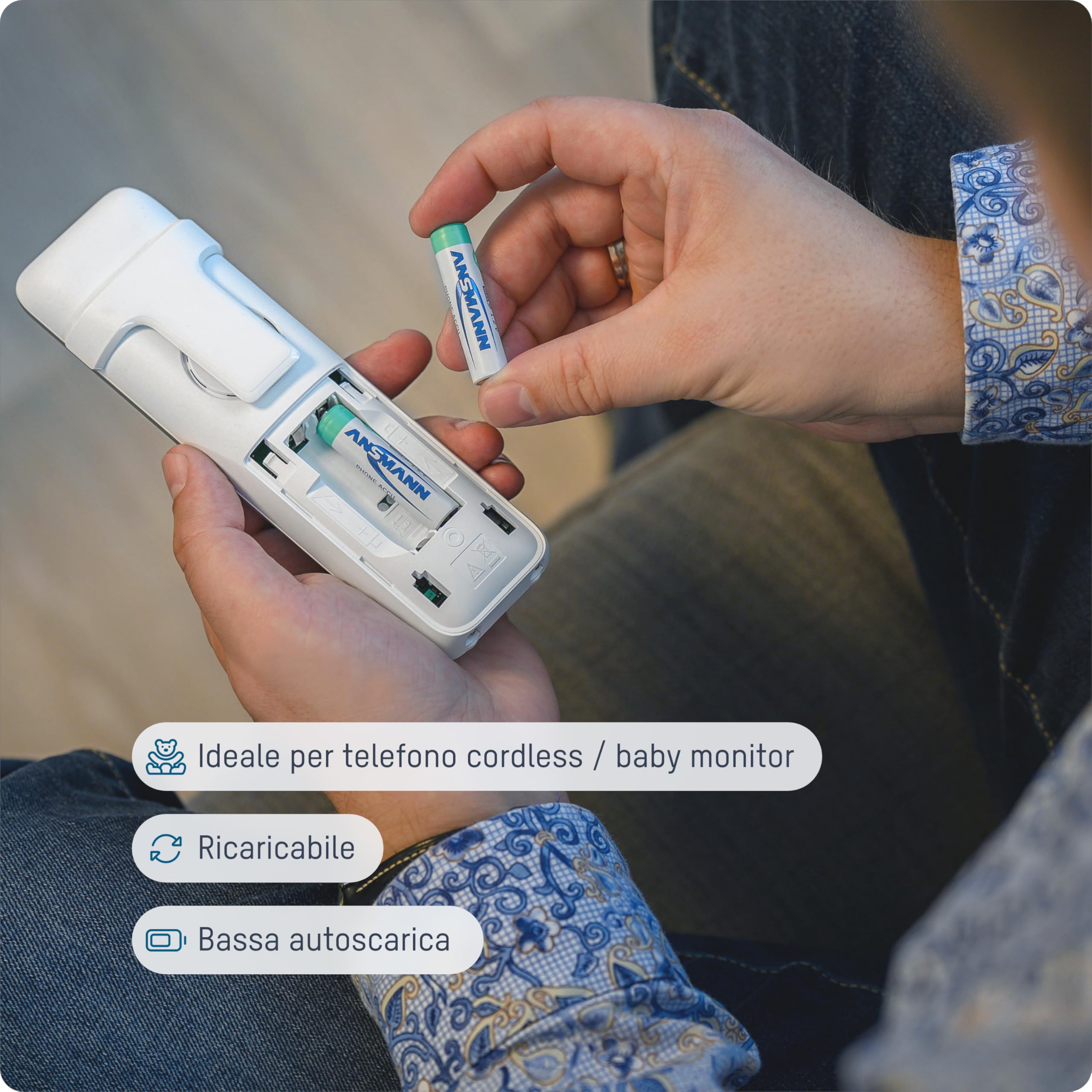 ANSMANN 2x Telefono Phone Batterie ricaricabili mini stilo AAA - 800 mAh 1,2 V NiMH - Pila a ricarica veloce - telefoni cordless