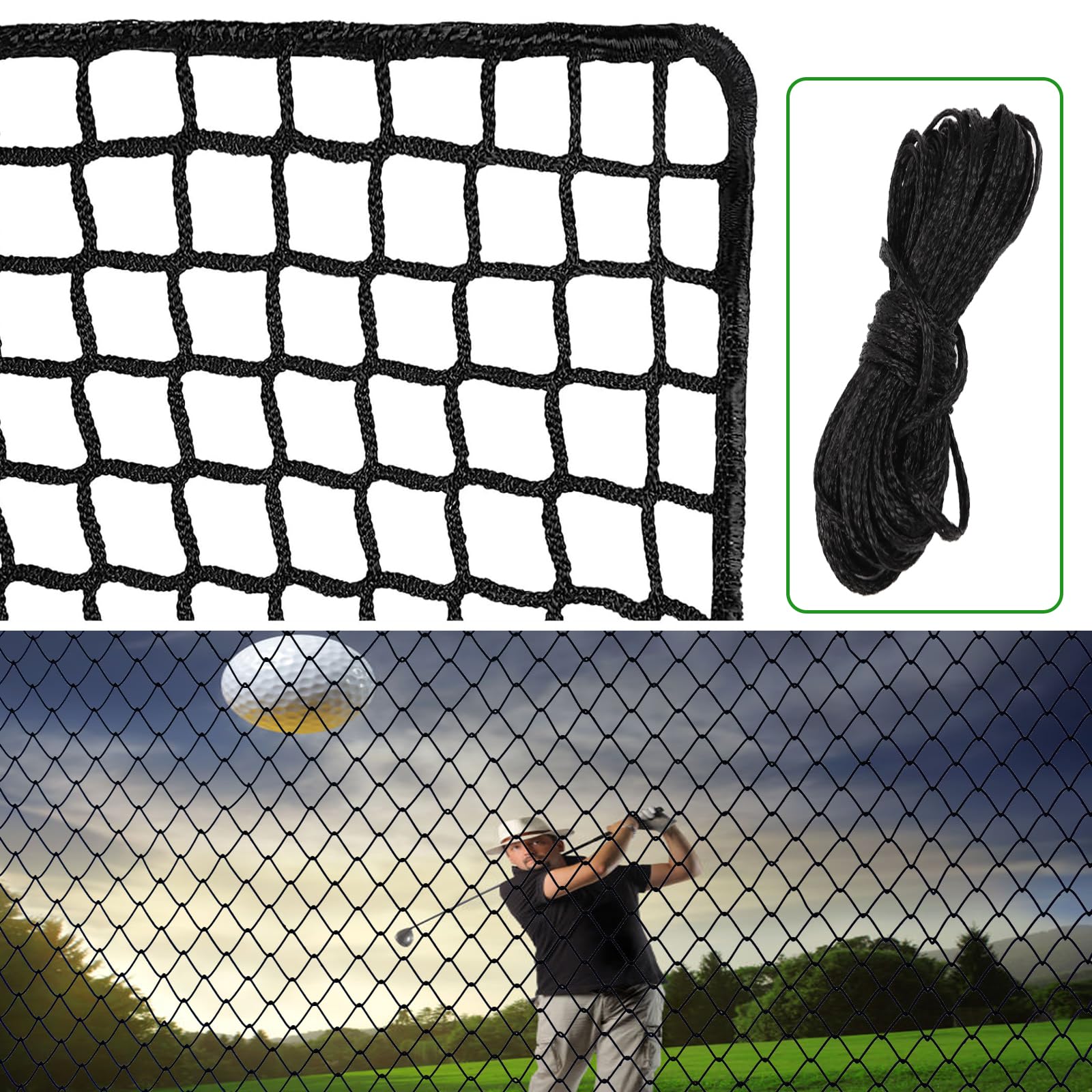 Golfnetz, Golf-Übungsnetz (nur Netz), 3 x 6 m,Robustes Nylon-Schlagnetz für Golf, Baseball, Hockey