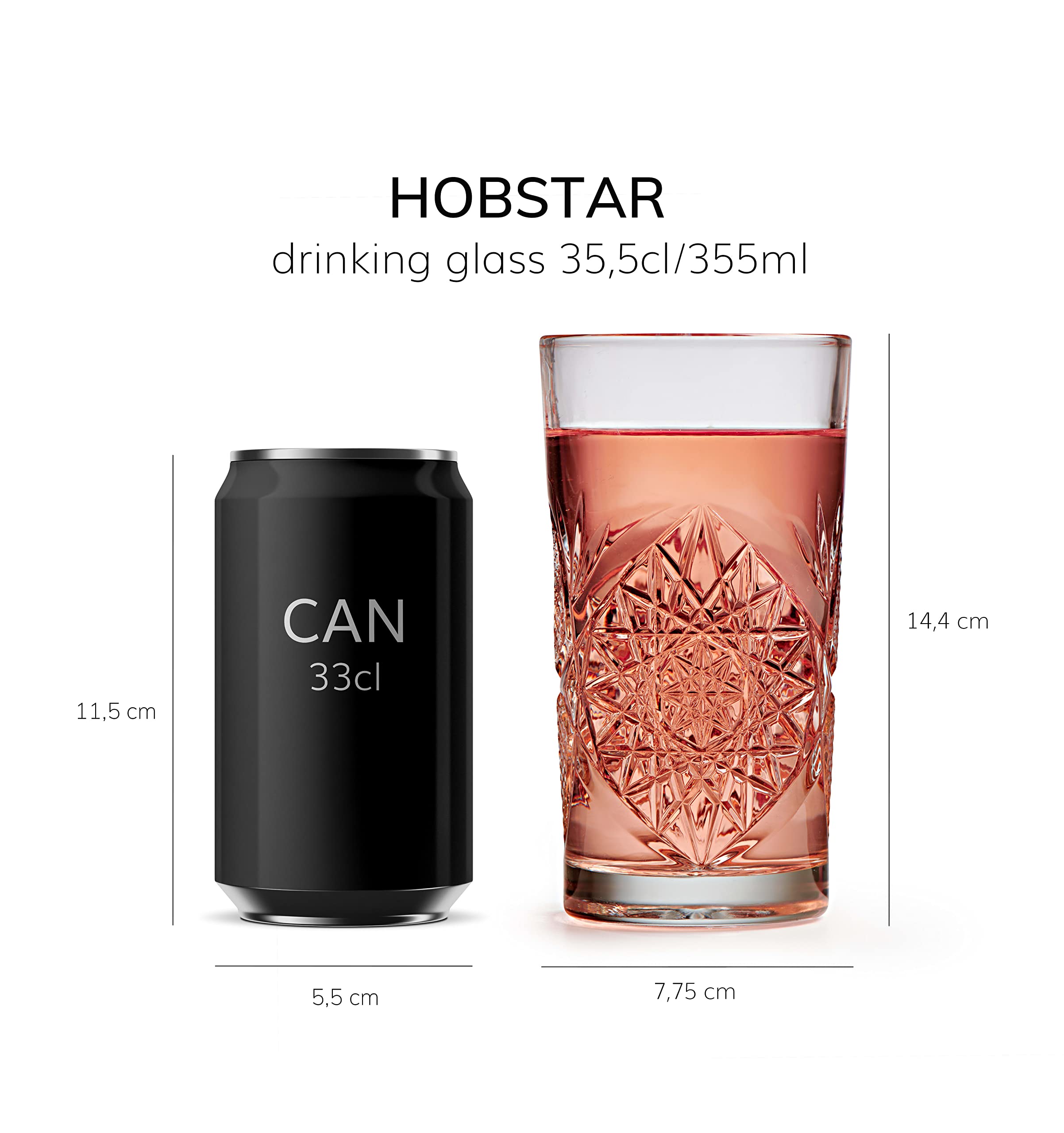 Libbey Bicchiere Hobstar Hiball - 355 ml / 35.5 cl - Set di 6 Pezzi - Design Vintage - Lavabile in Lavastoviglie