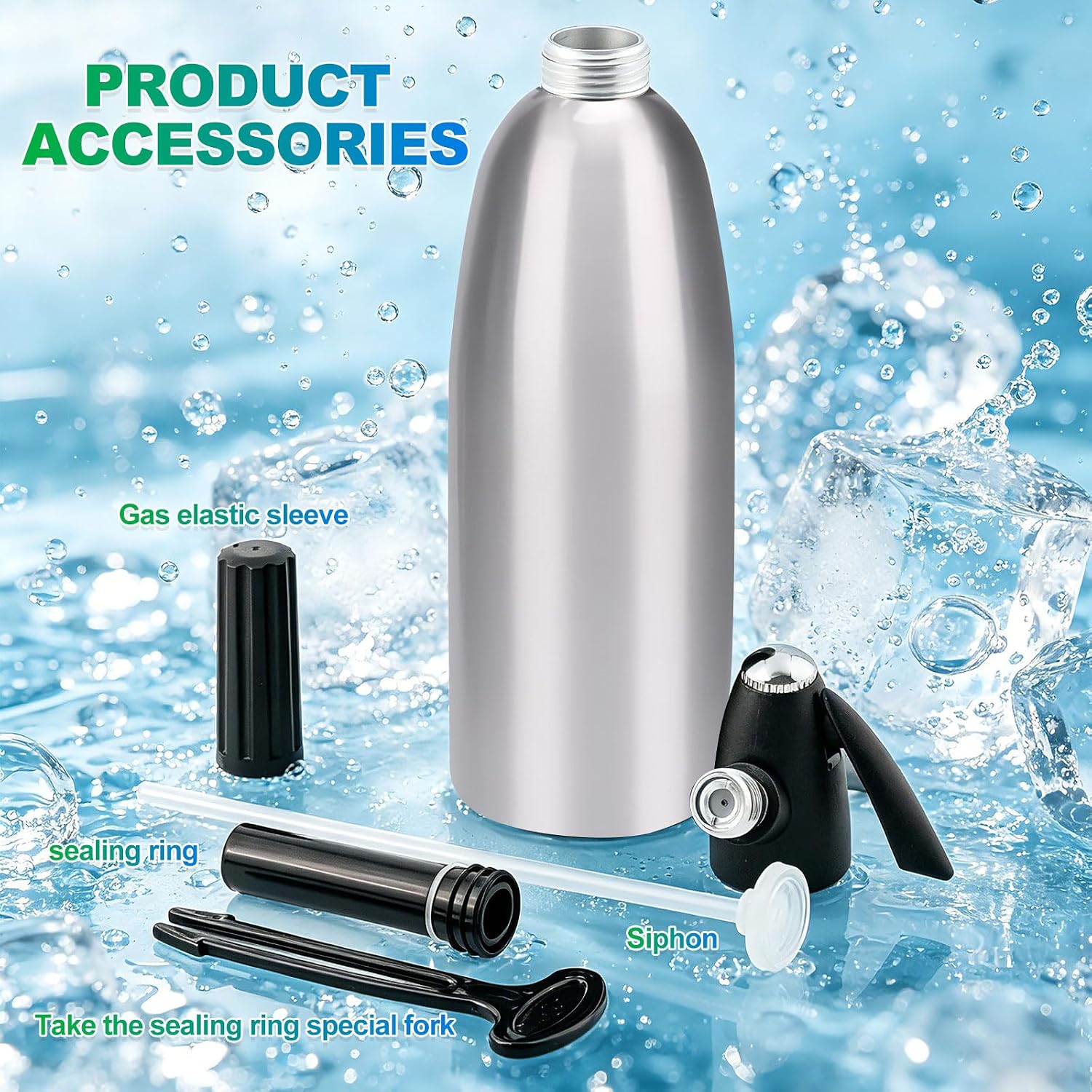 Soda Siphon, 1L Portable Seltzer Maker - Retro-Style Sparkling Water Machine for Homemade Carbonated Drinks, Juices & Cocktails, Uses 8g CO2 Cartridges (Cartridges Not Included) - Silver