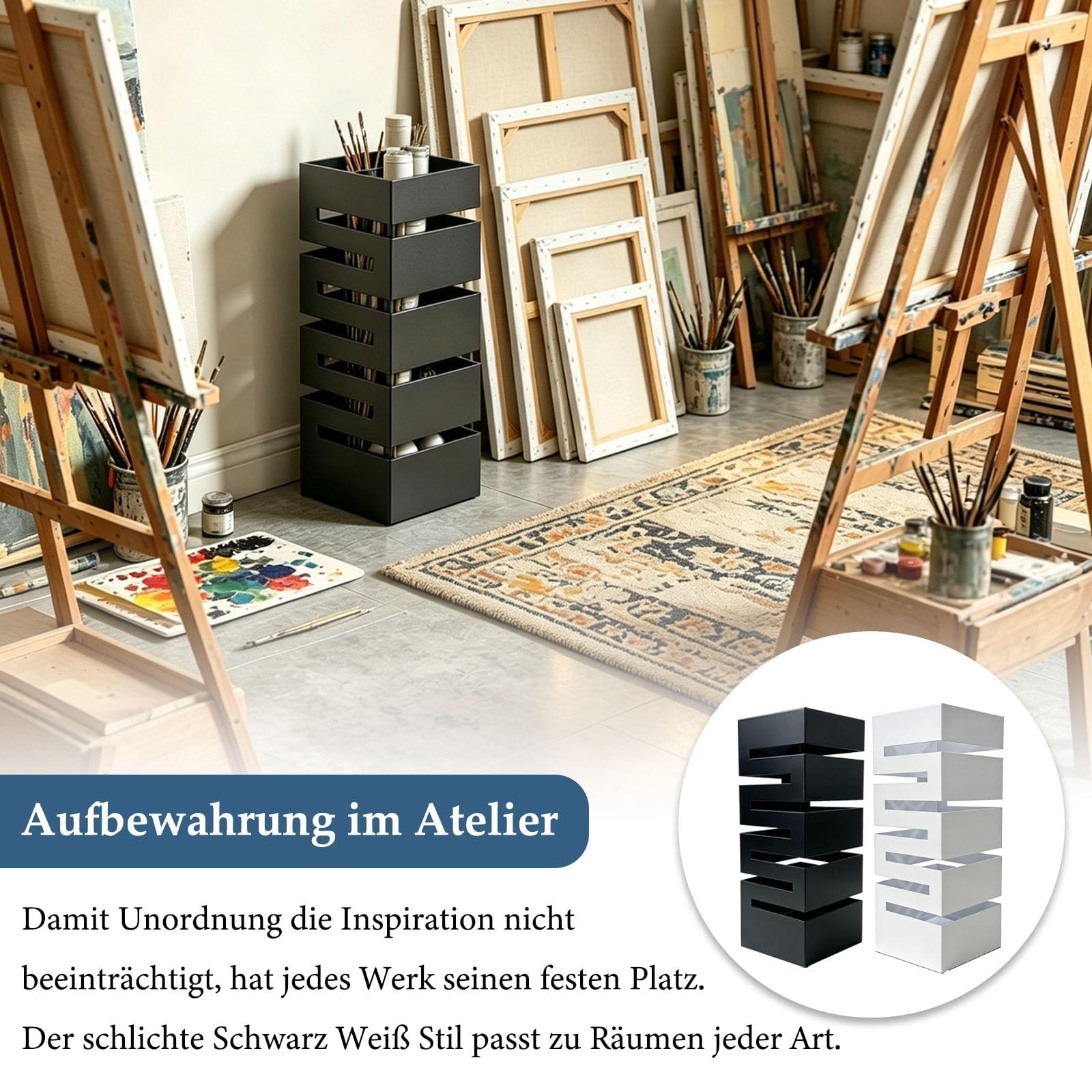 Regenschirmständer aus Metall, Moderner Regenschirmständer aus Metall, Schirmständer für Innen und Außenbereiche,Quadratisch Schirmständer, 16 x 16 x 42 cm für Eingang zu Hause und Büro (Schwarz)