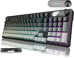 Teclado com fio V102, teclado cremoso para jogos de 98 teclas com teclado numérico, tela de exibição e botão de mídia RGB silencioso com fio fofo teclado de computador para laptop, PC, jogador