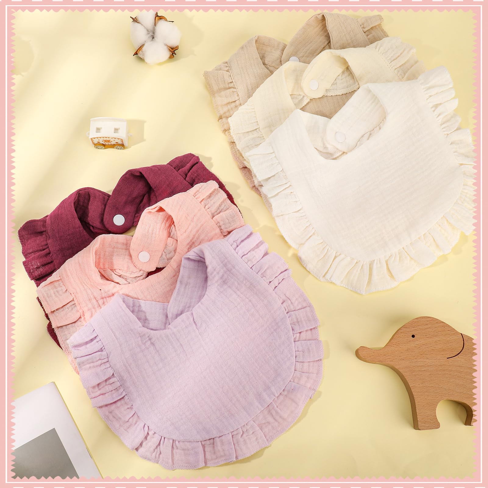 GSrenyu 6 Pcs Baby Bibs Muslin Dribble Bibs Baby Teething Bib with Adjustable Snaps Soft and Absorbent for Newborn Toddlers Aged 0-24 Months - Image 2