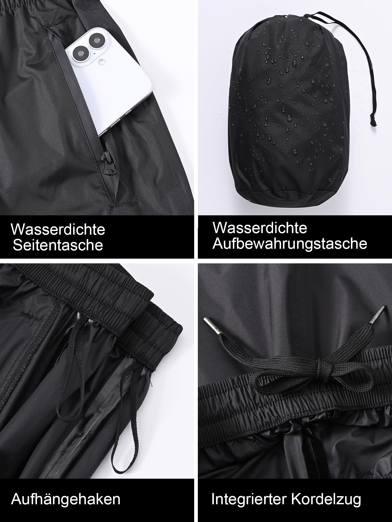 YuKaiChen Pantalon de pluie pour homme, imperméable, avec sac de transport, pantalon d'extérieur respirant avec colonne d'eau de 5000 mm, pour vélo, pêche et randonnée