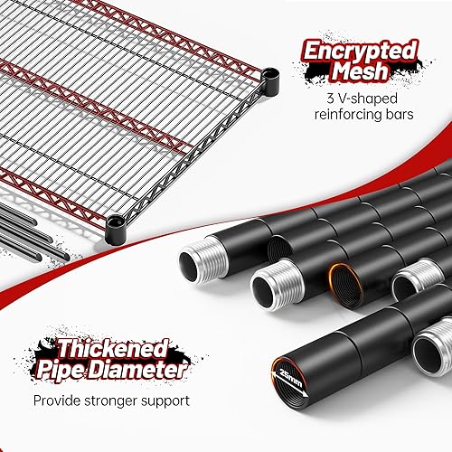 Miniatura 9 de REIBII Estantes de almacenamiento de 55.5 pulgadas de ancho, 3200 libras, estantería de alambre de 5 niveles, estantes de metal resistente para