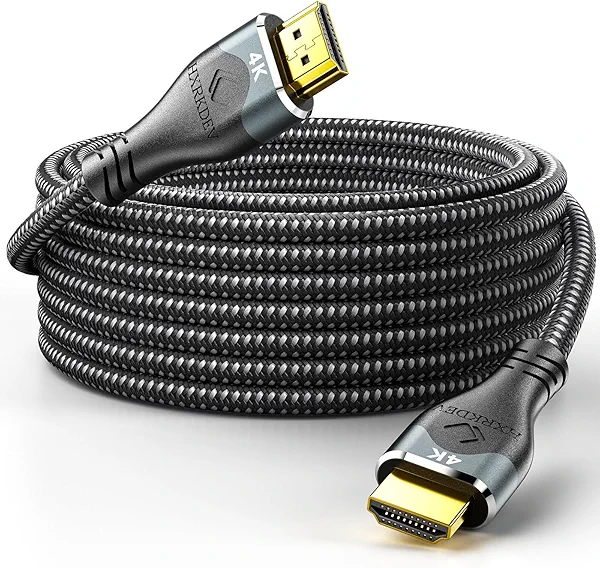 HXRKDEV 4K Long Hdmi Cable 50 ft, HDMI 2.0 Cable Braided, 4K@60Hz/2K/1080P/3D ARC/Ethernet Gold Plated HDMI Cord, Ultra High Speed Hdmi Cable for UHD TV, Monitor, Laptop, Xbox, PS5/PS4
