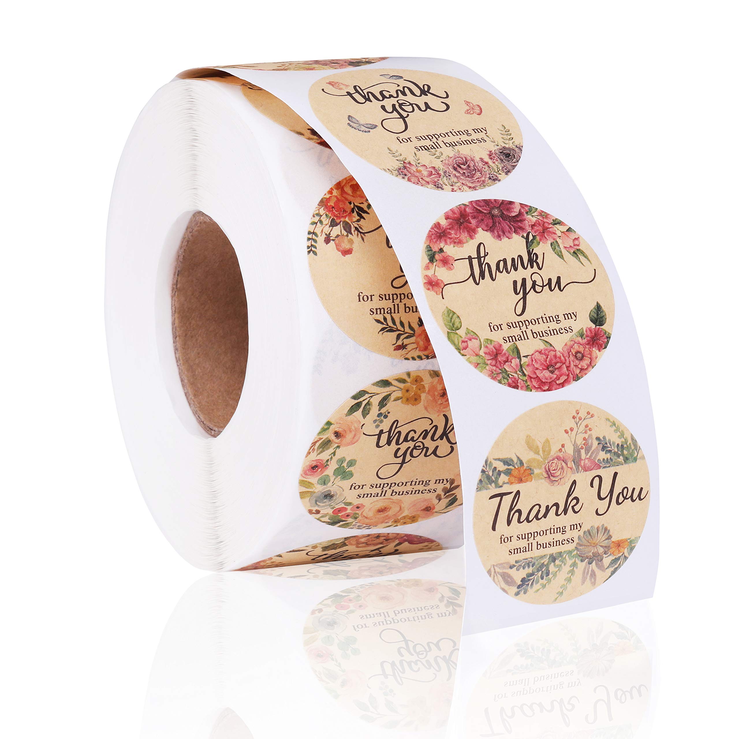Thank You Stickers Roll 1000 Stickers 8 Patterns Thank You Labels for Envelope, Boxes, Bags, Gifts 1.5'' 8 Designs Thank You for Supporting My Small Business Stickers for Crafter, Bakery