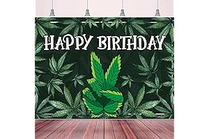 Happy Birthday Backdrop Banner Weed Green Plant Leaves Wall Decor