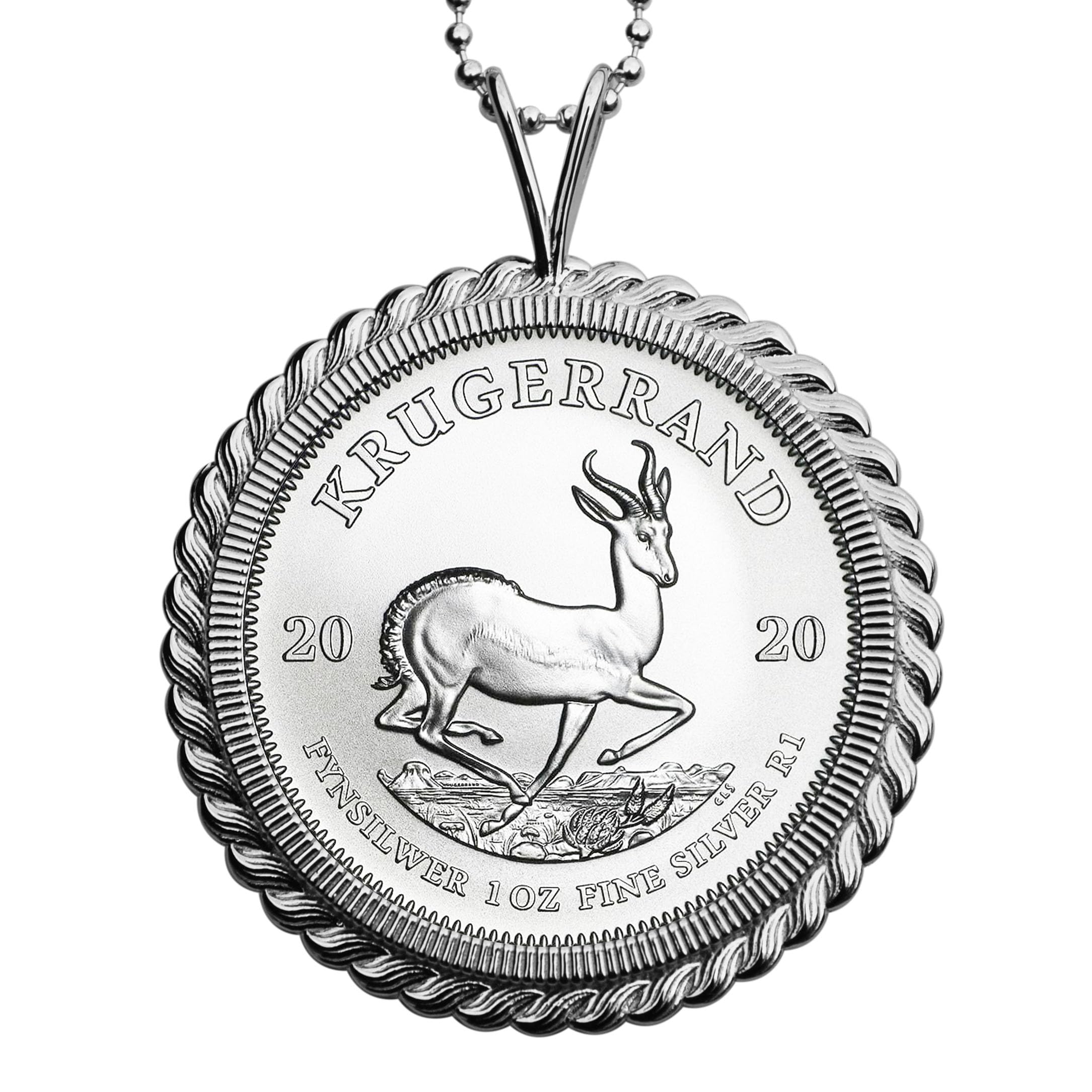 2020 South Africa 1 oz Silver Krugerrand BU Uncirculated Coin Solid 925 Sterling Silver Necklace NEW - Antelope