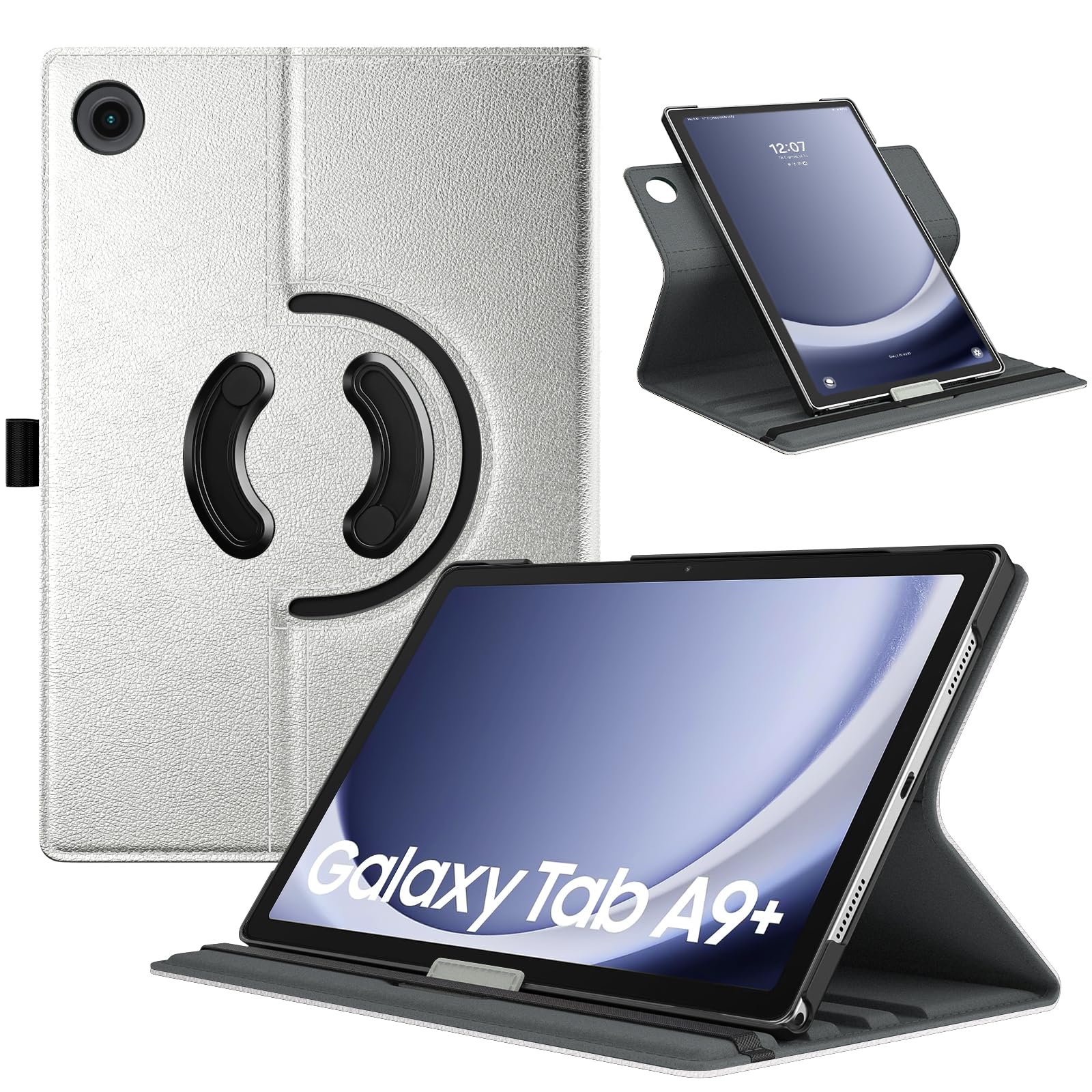 TiMOVO Drehbar Hülle Kompatibel mit Samsung Galaxy Tab A9+/A9 Plus 11 Zoll 2023 SM-X210/X216/X218, 90 Grad Drehbar Ständer Hülle, Auto Schlaf/Aufwach Schutzhülle für Galaxy Tab A9+ Tablet, Perl Silber