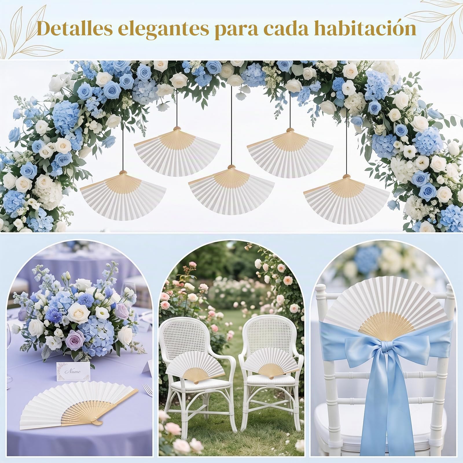 50 Piezas Abanicos De Boda, Abanico Papel Blanco Mano Plegable, Abanicos Para Invitados, Abanicos Plegables De Bambú Para Verano, Fiesta, Bolsa Regalos De Boda