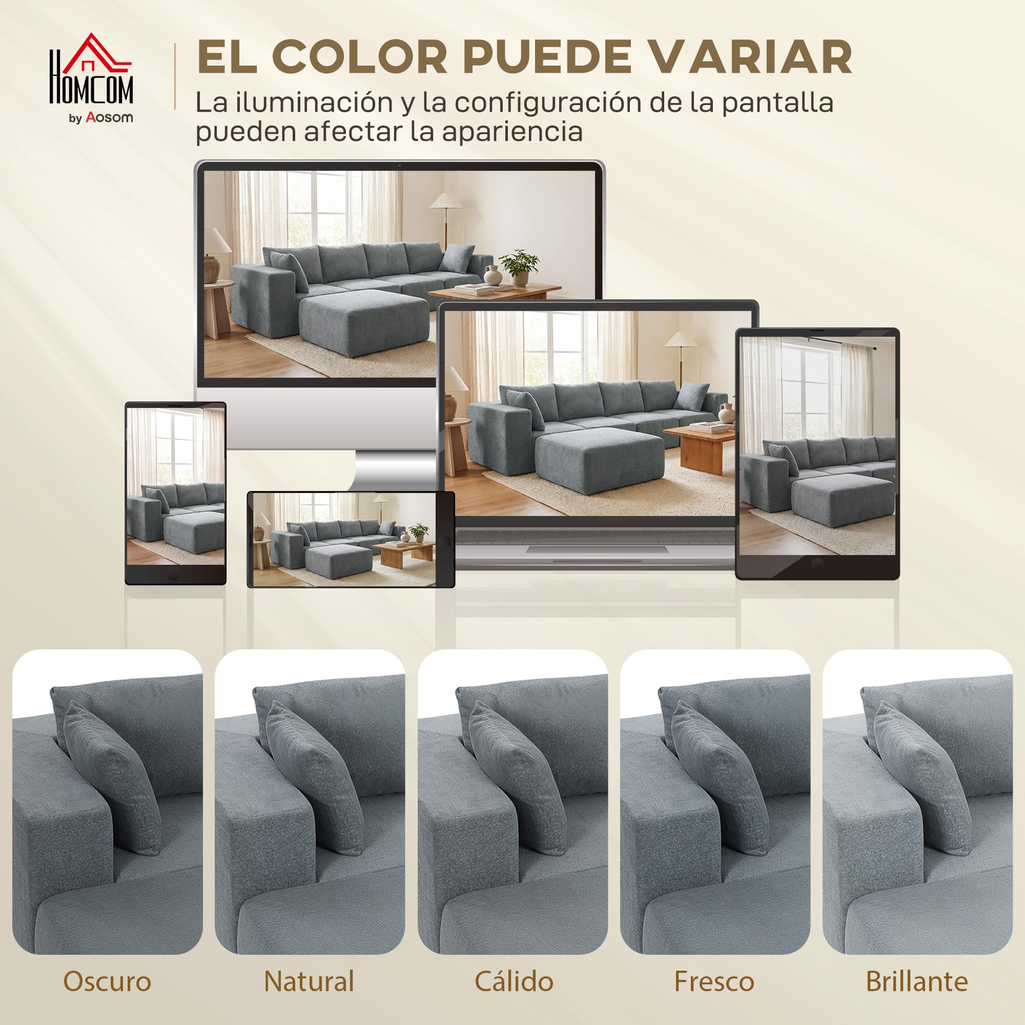 HOMCOM Sofá Modular en Forma de U 4 Plazas, 2 Taburetes Gris Oscuro | Sofá de Esquina Seccional, Almohadas, Reposabrazos Anchos, sin Montaje, Asientos Amplios y Profundos, Tapizado en Terciopelo