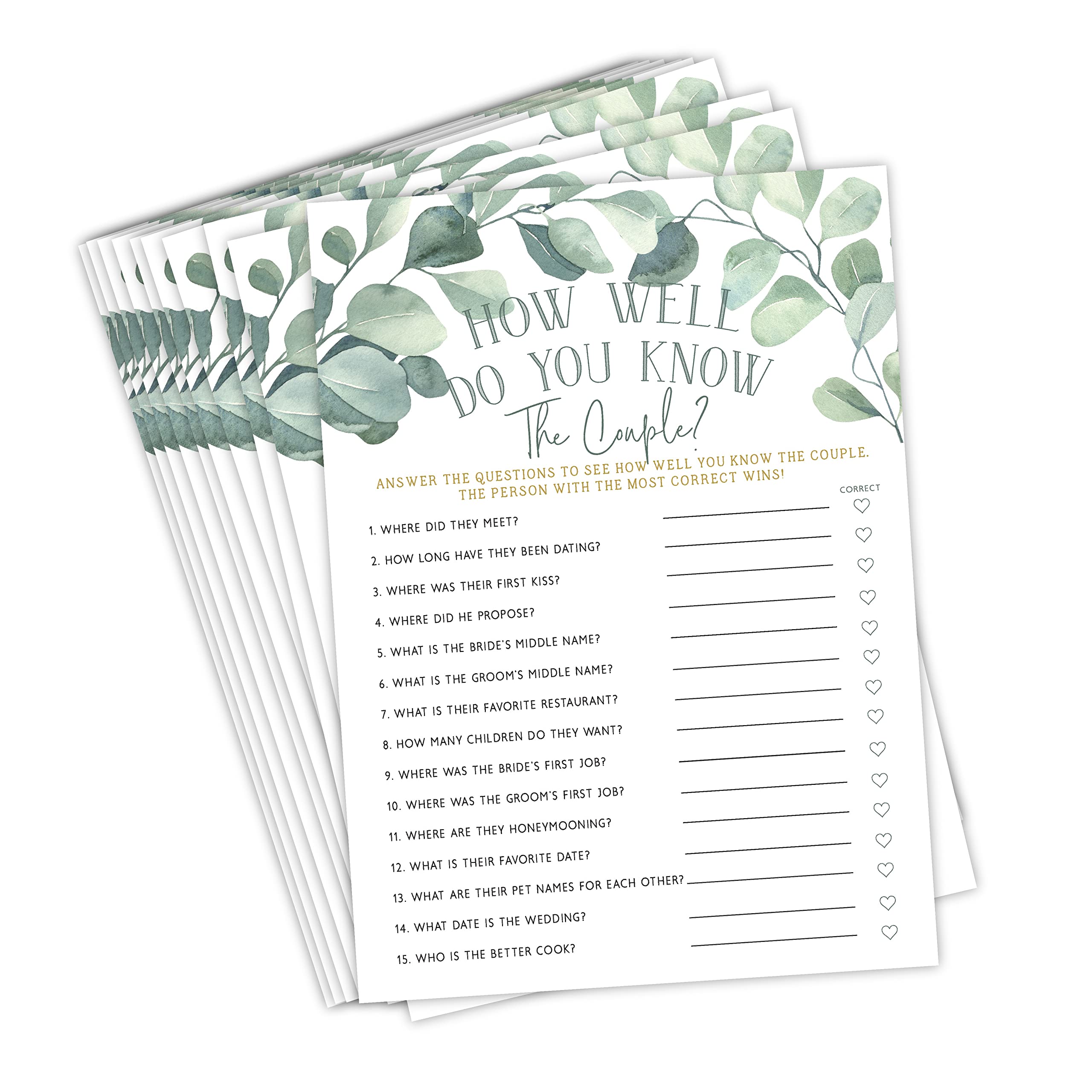 Your Main Event Prints Eucalyptus Bridal Shower Games and Activities (How Well Do You Know The Couple)