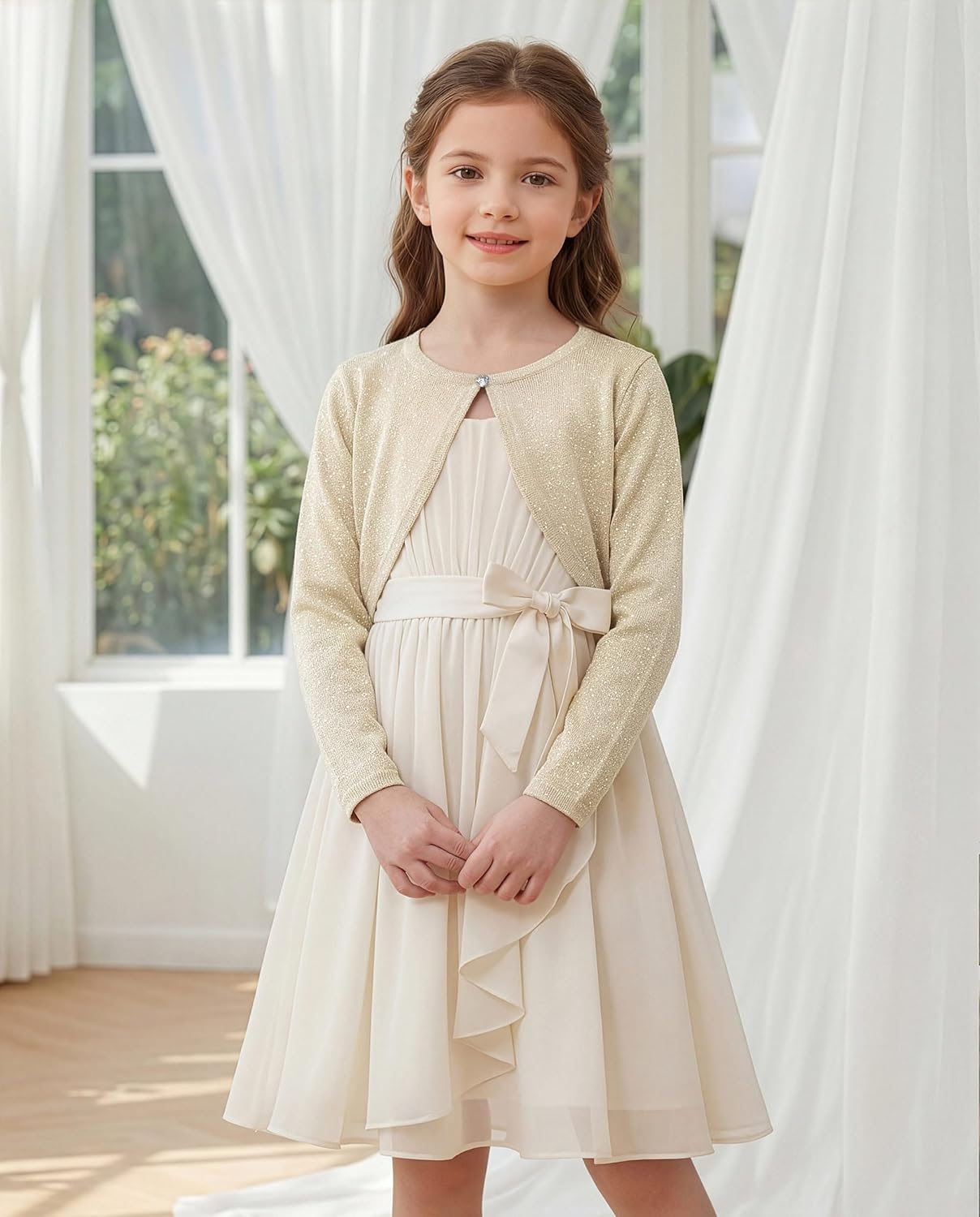 BOLEROSE Girls Long Sleeve Sparkle Cardigan Childrens Kids Bolero Shrug - Image 4