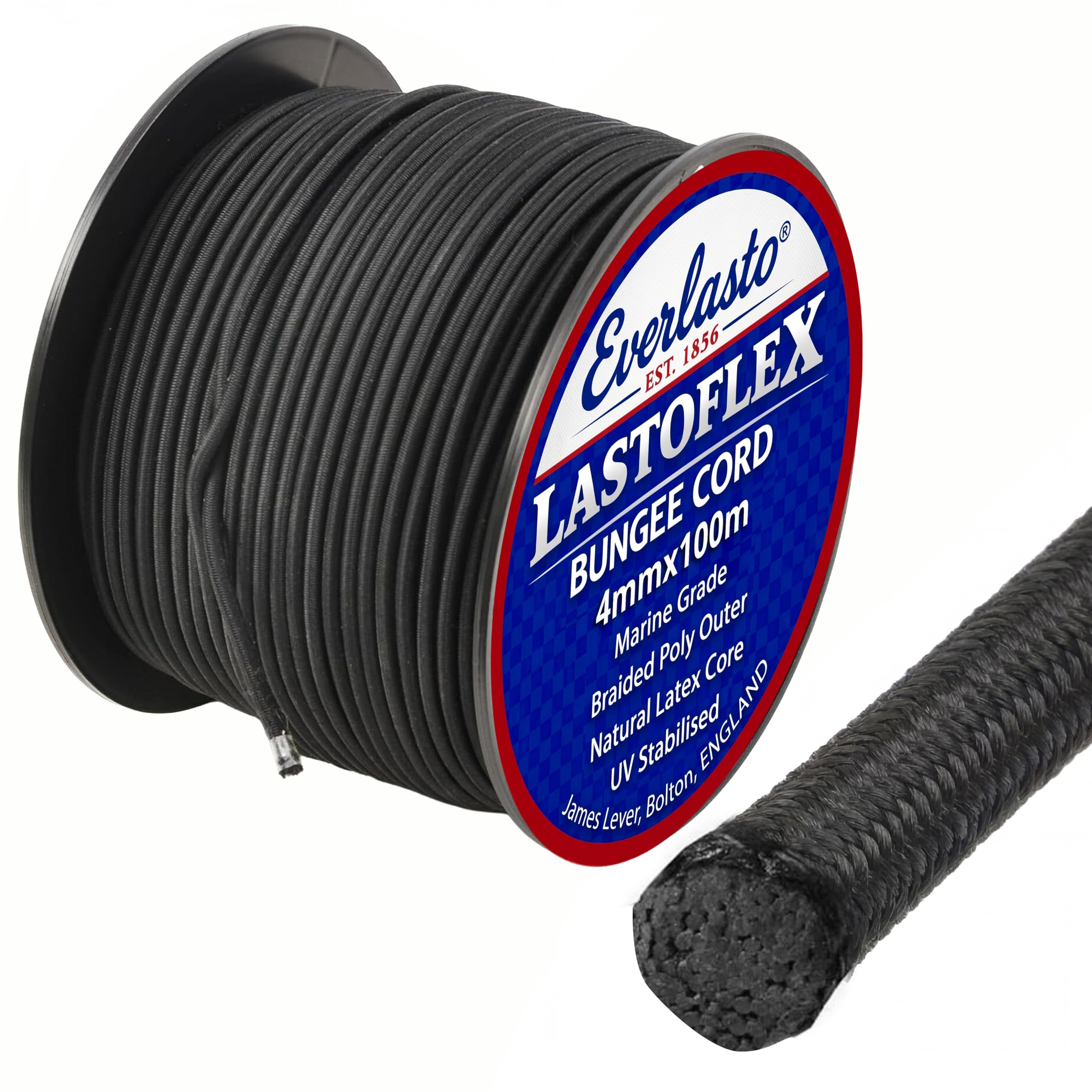 Everlasto 'Lastoflex' Bungee Cord Black 4mm x 100M