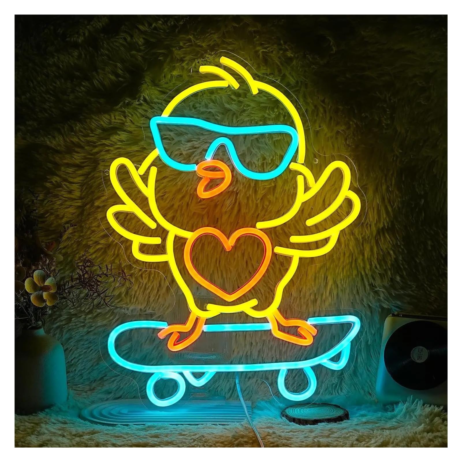 LEMST Signs Lamp Skateboard Chick Neon Sign Neon Light for Wall Decor Dimmable USB Light for Bedroom Kids Room 38x29cm