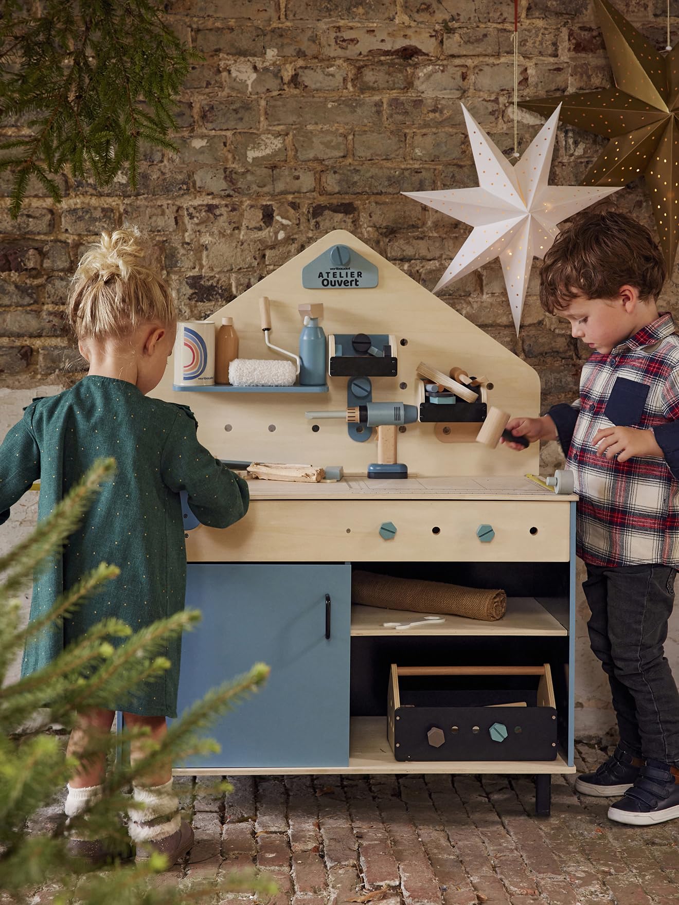 VERTBAUDET Grand établi de Bricolage en Bois et métal Bleu TU