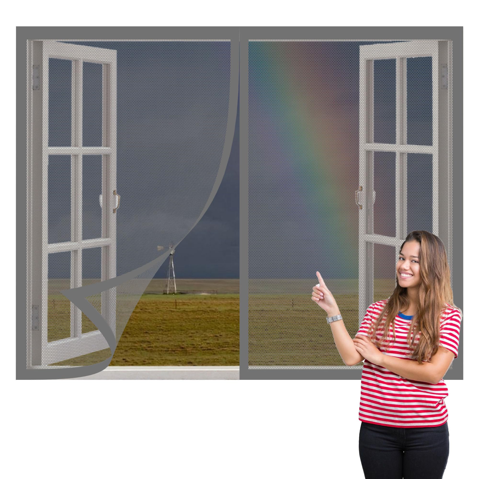 Fly Screens Windows 155 x 115 cm Keep Fly Mosquito Out Window Net Easy Install for Windows Doors and Patio Screens, Grey