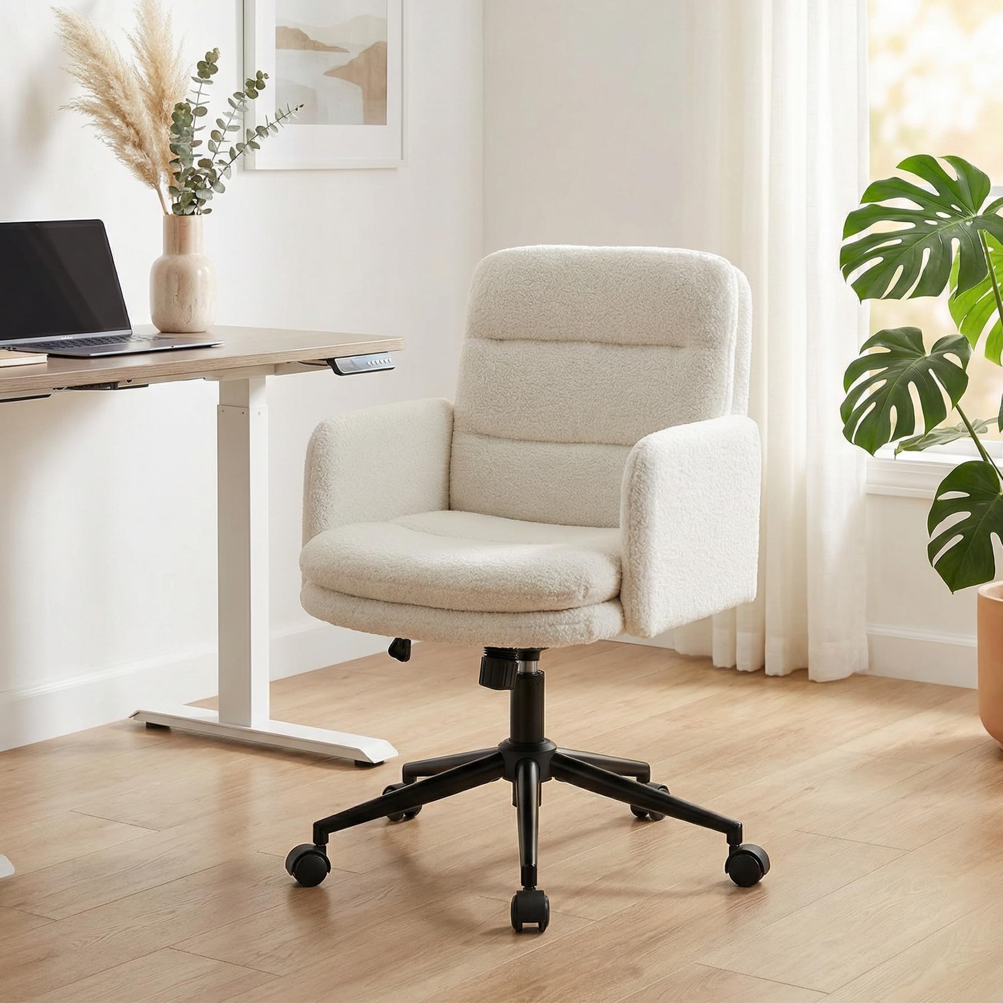 HOMCOM Chaise de Bureau, Fauteuil de Bureau Ergonomique, Crème