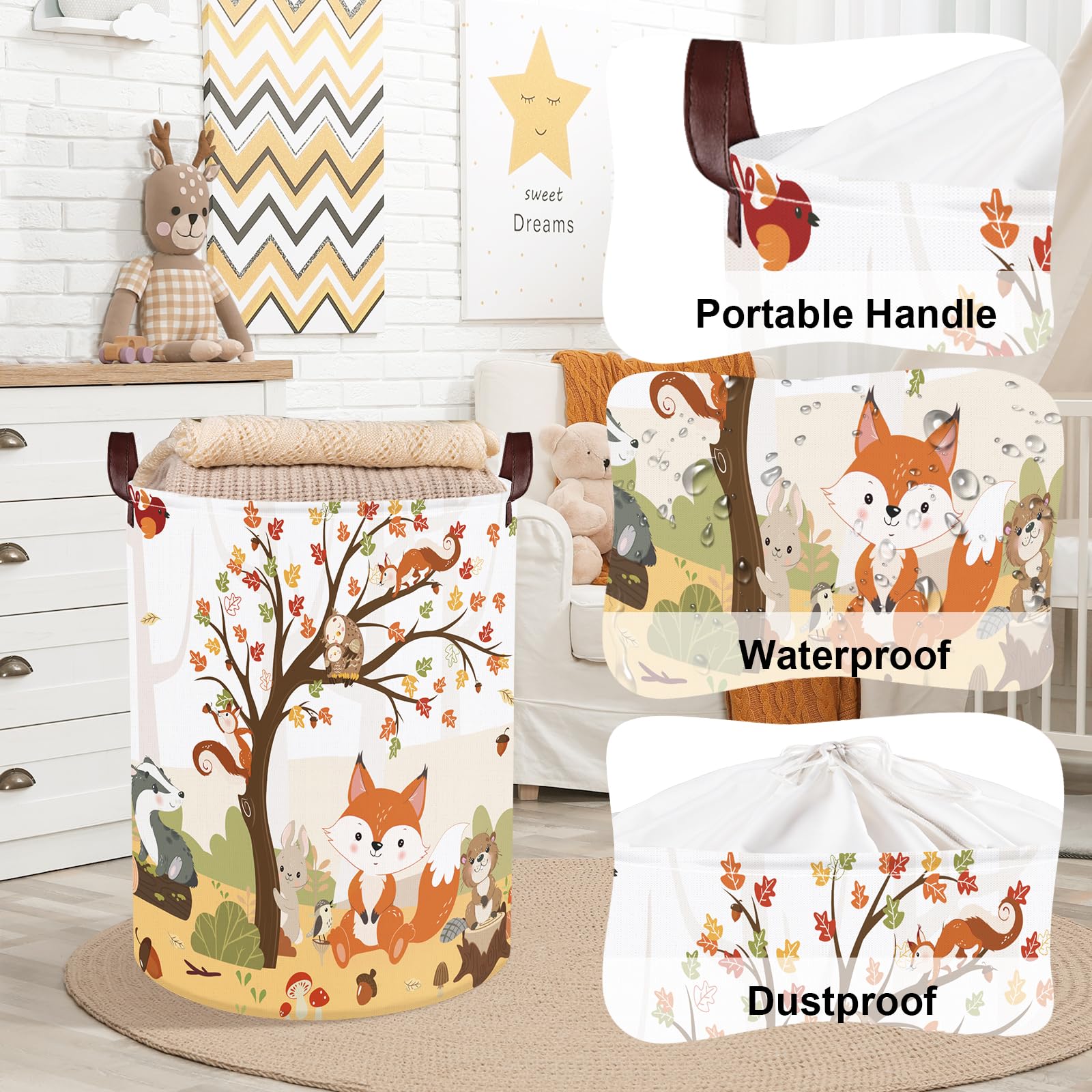 Clastyle Forest Animal Baby Laundry Hamper Collapsible Tree Clothes Kids Storage Basket Waterproof Boys Girls Toy Box for Nursery Room Fox Squirrel - Image 4