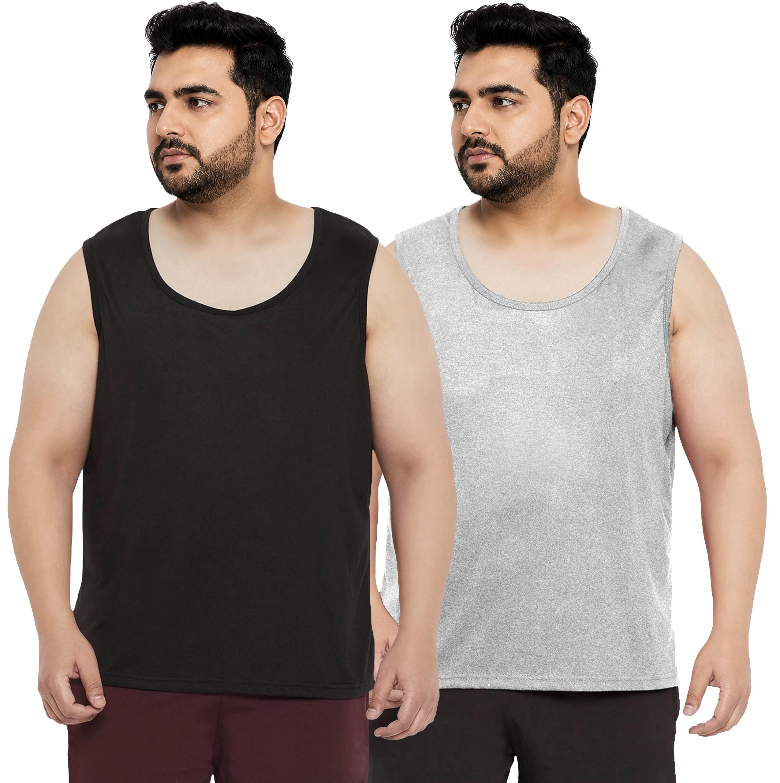 Cotton Solid Plus Size Vest for Men | Round Neck, Regular Fit, Sleeveless Plus Size | Men's Tank Top | 3XL, 4XL, 5XL | Perfect for Workouts Gym | Plain | Combo Pack of 2-image-16