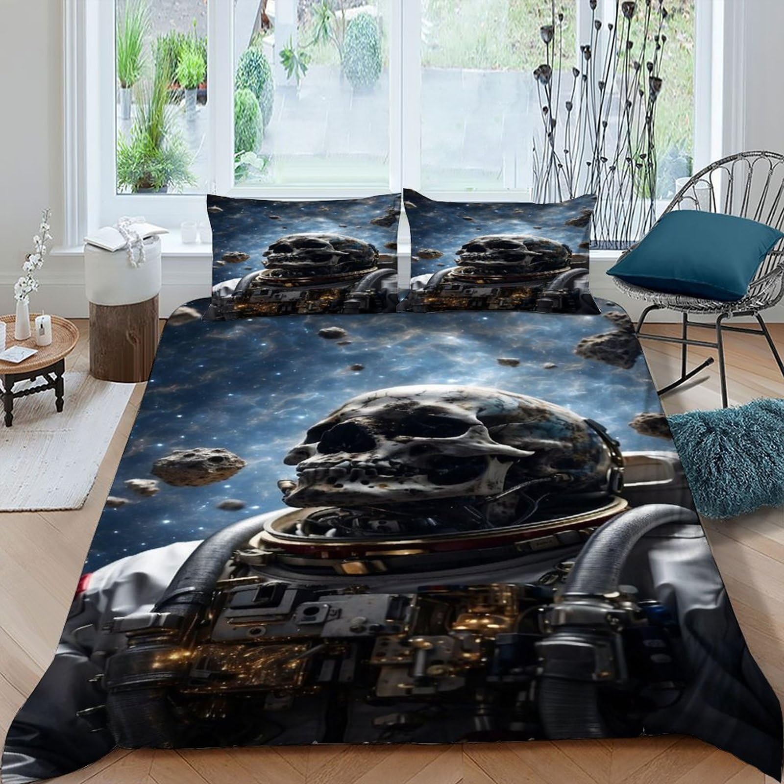 Housse de couette 3D motif imprimé astronaute squelette en microfibre résistante 220x240cm