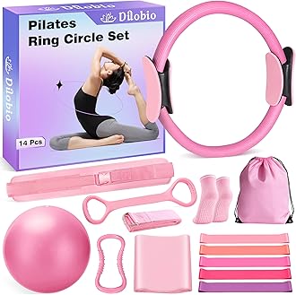 Pilates Kit, Home Pilates Workout Kit for Women, Pilates Equipment Ring and Ball Set, 13" Magic Circle with 5 Resistance Bands, Hip Thrust Belt & Accessories, Toning Fitness Starter Set