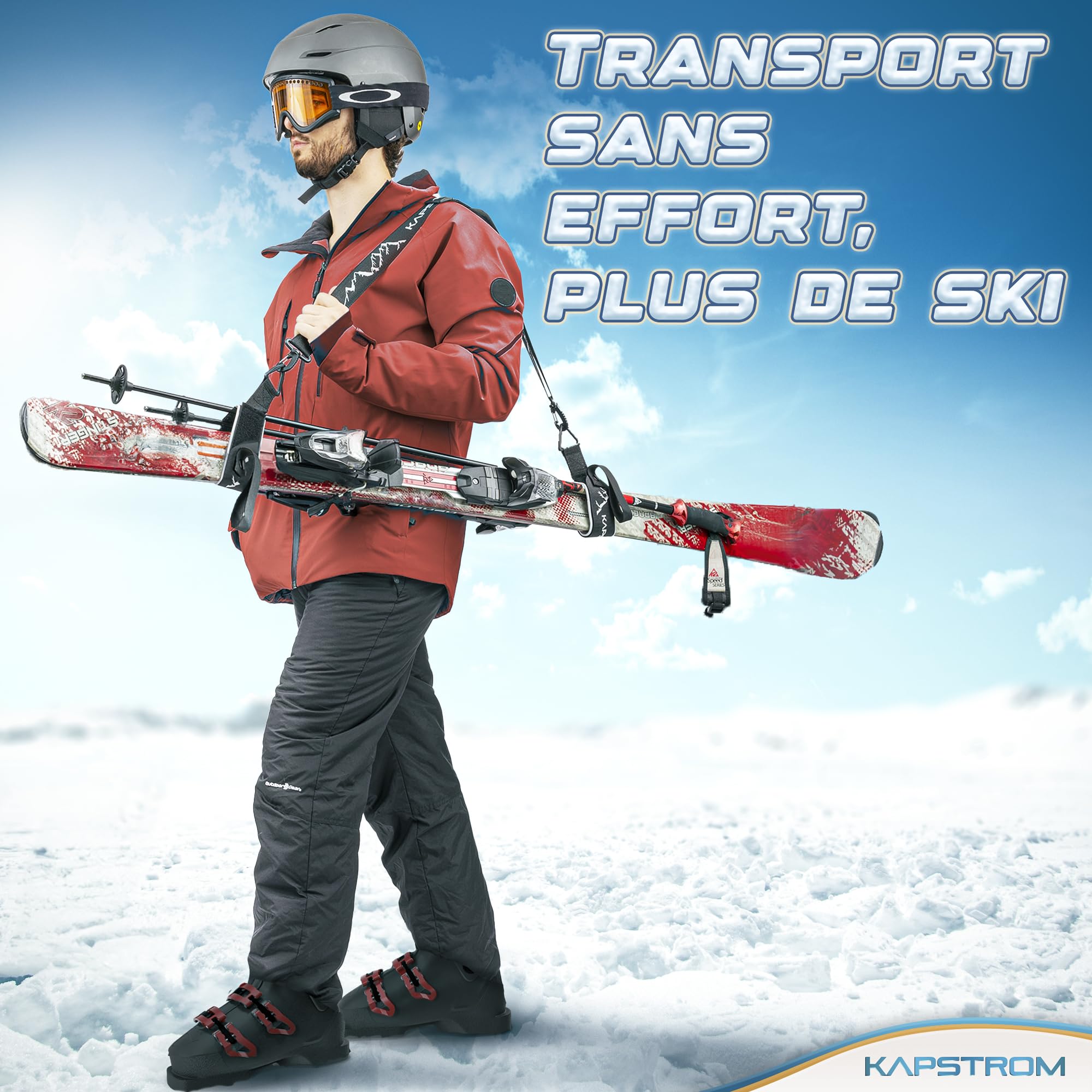 Sangles de Ski et Porte-bâtons – Noir – Durable avec Longueur de Sangle réglable et bandoulière rembourrée