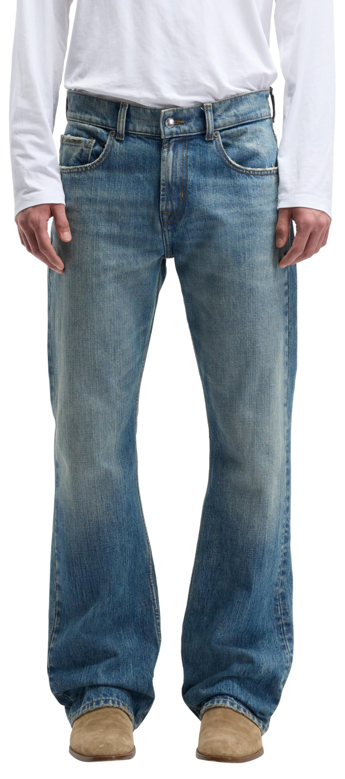 7 For All Mankind Men's Bootcut West Village Jeans, Mid Blue, 28 W, 28W
