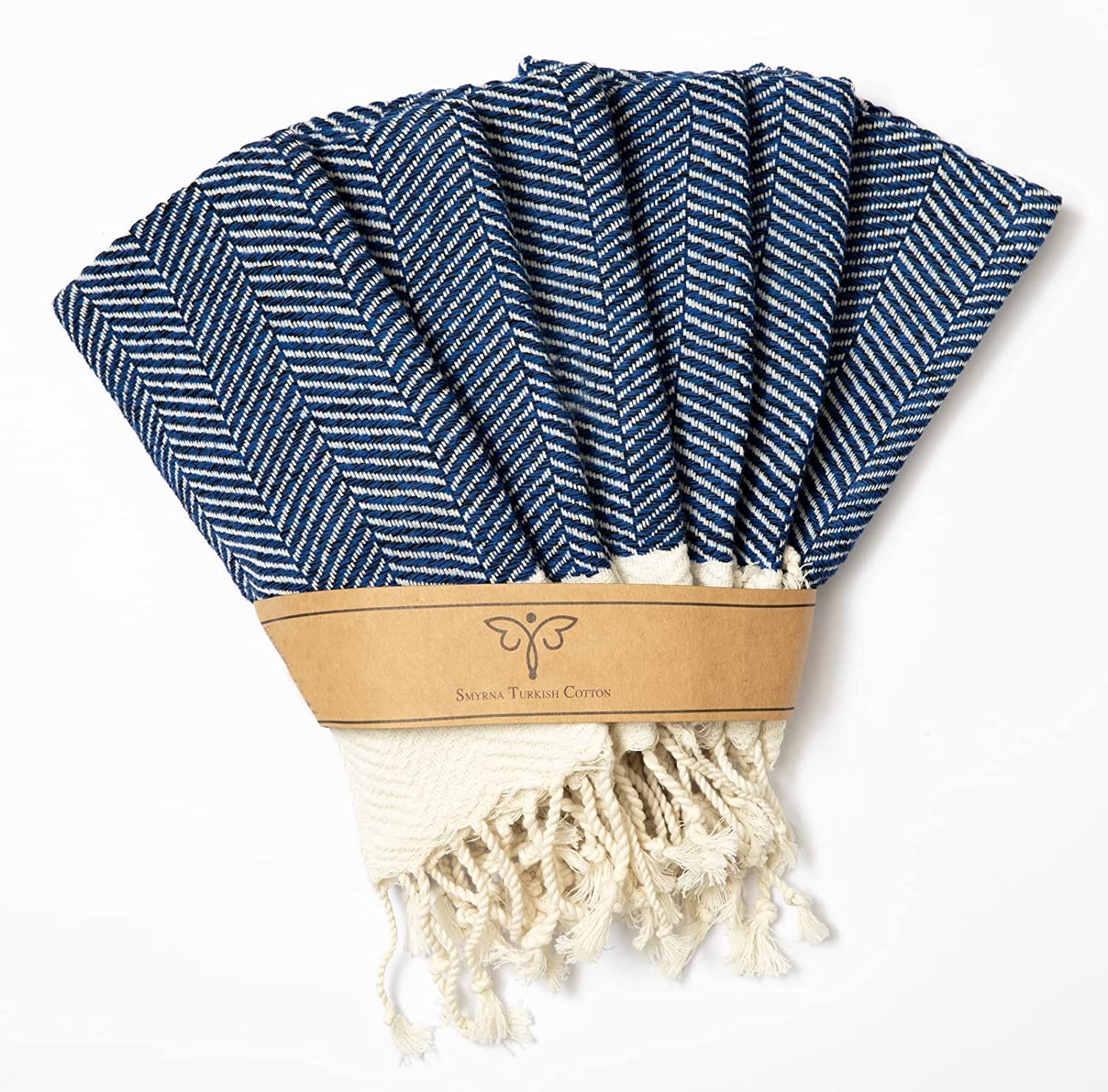 SMYRNA TURKISH COTTON Herringbone Series Kitchen Dish Towels Pack of 6, Machine Washable Wash Cloths, Ultra Soft, Absorbent, Prewashed and Quick Dry Turkish Dish Towels, 12x12 Inch (Azure)