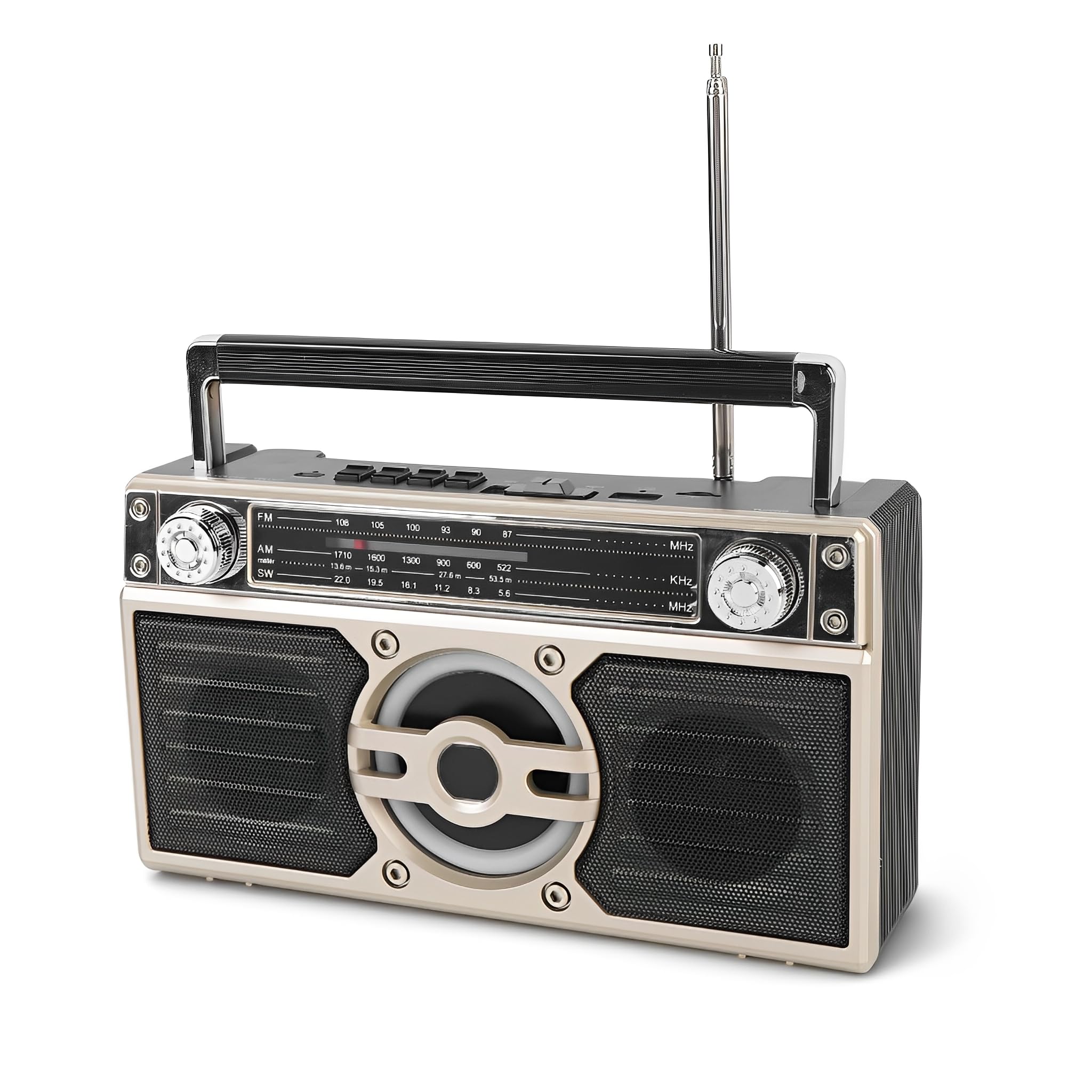 LICAEVEY Przenośne Radio AM/FM/SW z Bluetooth 5.0 | Głośnik Bezprzewodowy, Odtwarzanie Karty USB/TF, Długa żywotność Baterii 18H | Kompaktowa Konstrukcja do Użytku na Zewnątrz, Podróży i (GOLD)