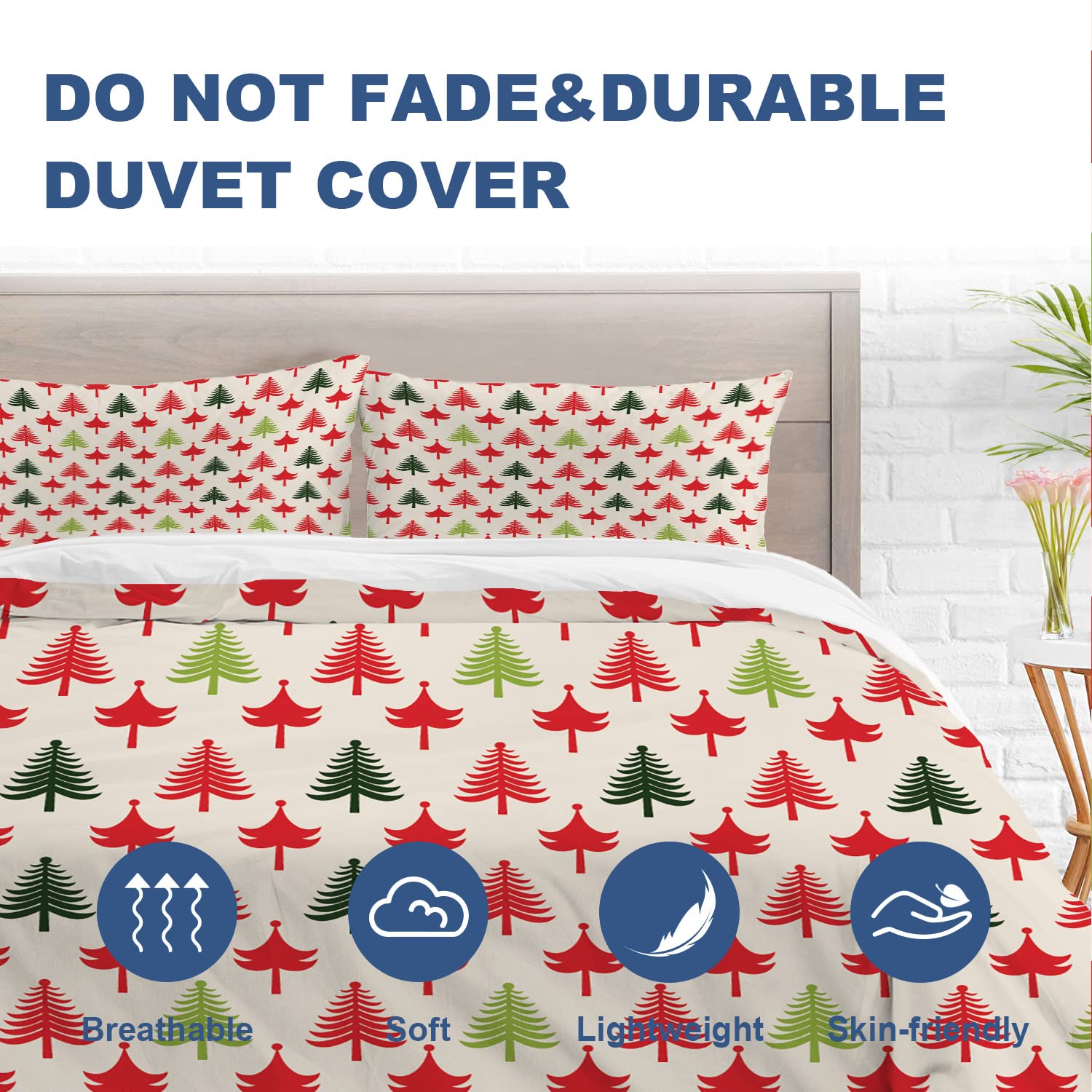 Juego De Edredón Navideño Batmerry 3 Piezas - Tamaño King, Estampado Abeto, Microfibra Suave
