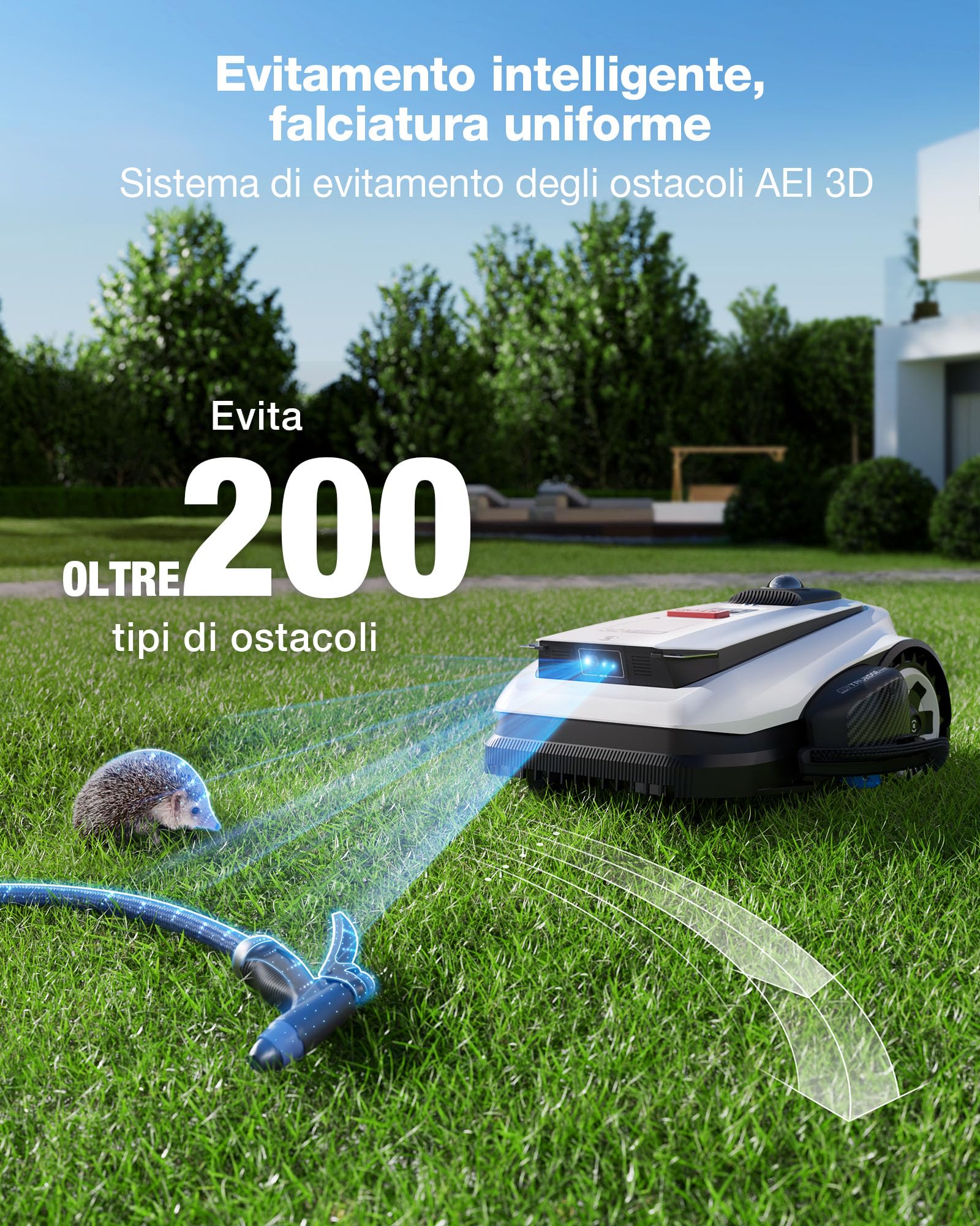 ECOVACS Goat A1600 LiDAR PRO Robot Tosaerba (con garage) senza Cavo Perimetrale, per Aree Fino a 1600 M², Navigazione Dual-LiDAR a 360°,Evitamento degli Ostacoli tramite Tecnologia IA 3D