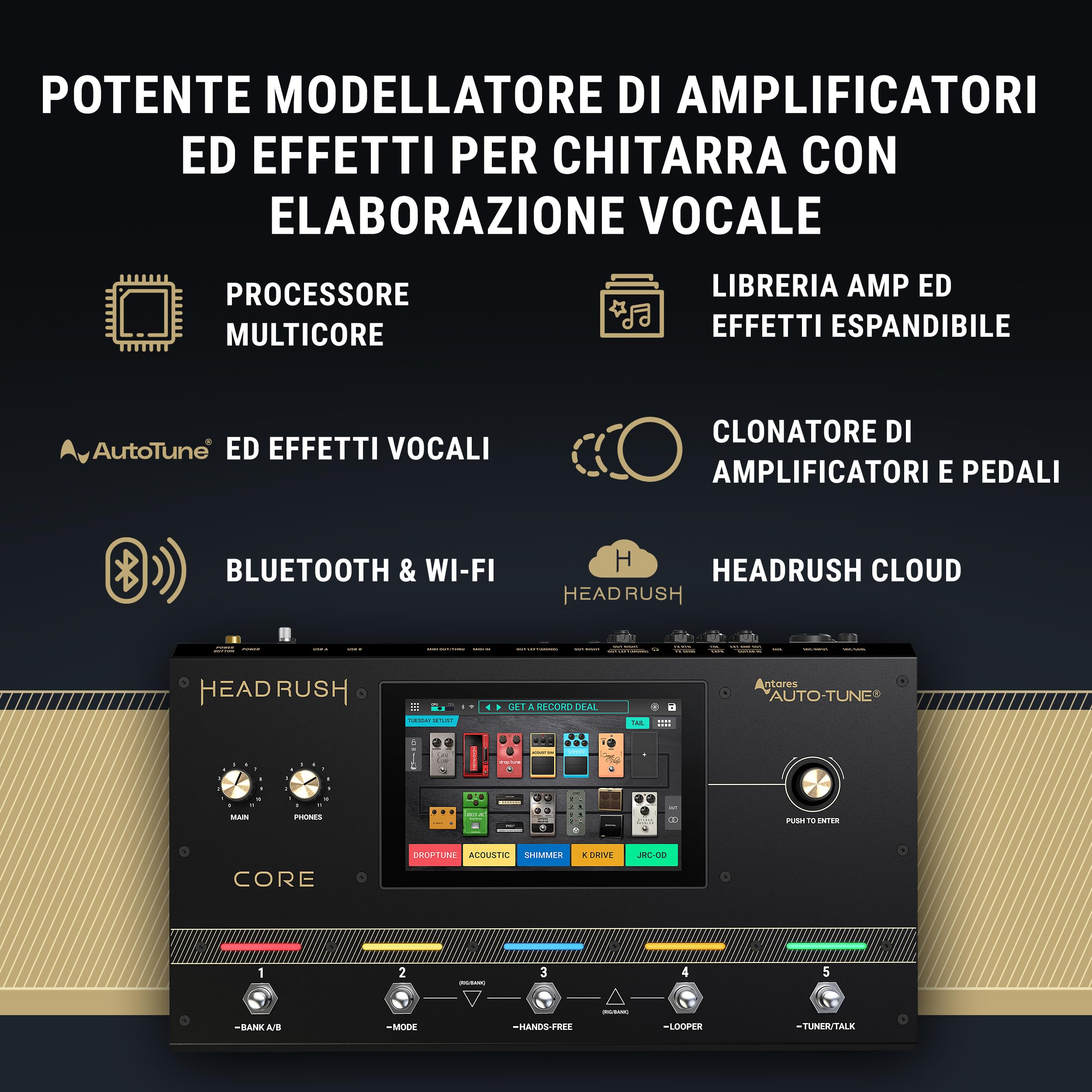 HeadRush Core - Pedaliera Multieffetto e Amp-Modeler per Chitarra e Voce con Cloning, Looper, Antares Auto-Tune, Wi-Fi, Touchscreen, Bluetooth