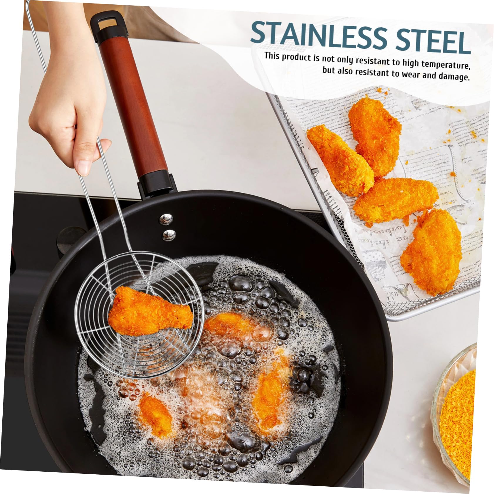 YARNOW Skimmer Colapasta in Acciaio Inossidabile Argento Maglia Fine, Mestolo Filtrante Resistente e Lucidato per Cottura e Miscelazione in Cucina