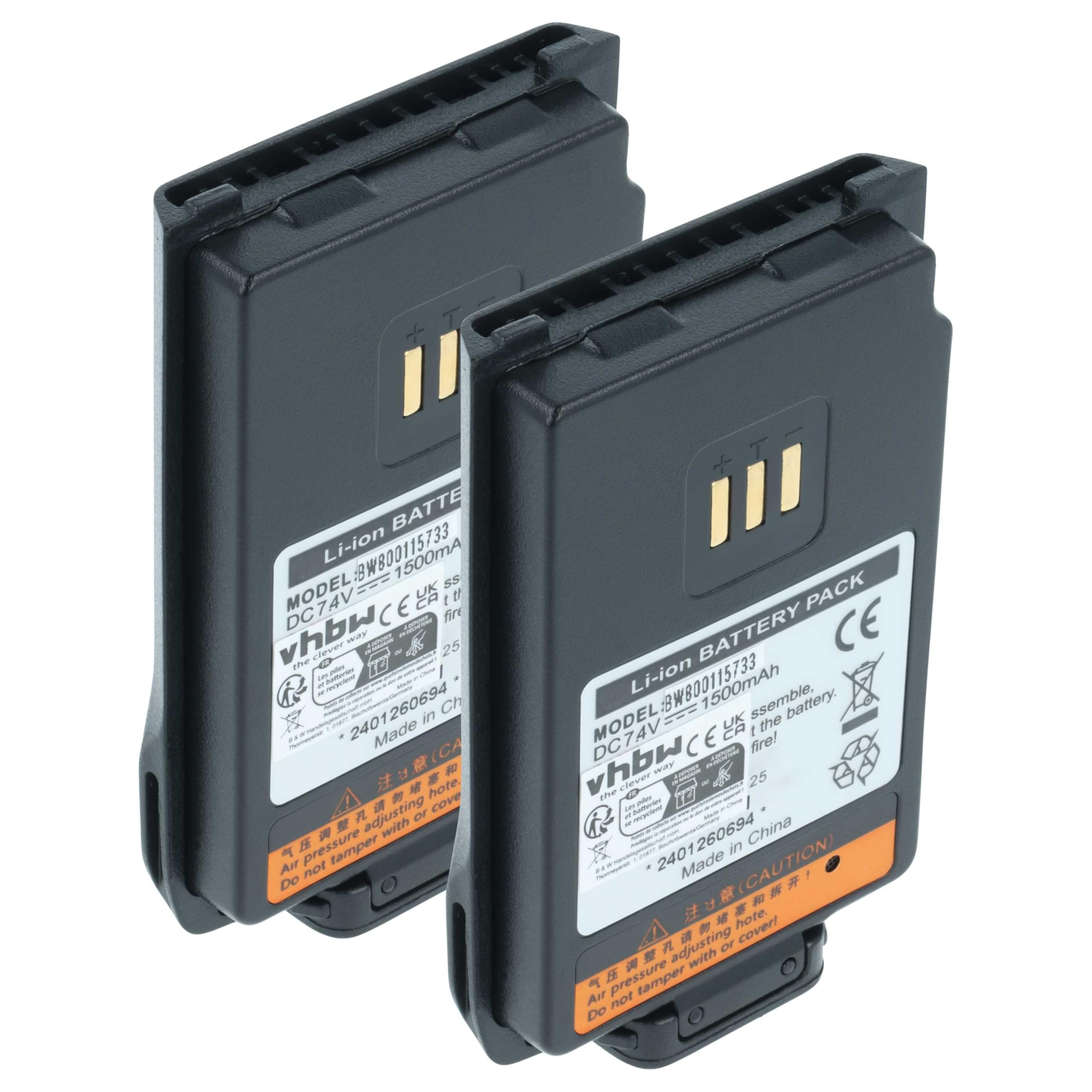 vhbw 2x batteria compatibile Hyt/Hytera PD502 PD560 UL913 PD506 PD505 PD502i-UL PD500 UL913 radio 1500mAh 7,4V Li-Ion