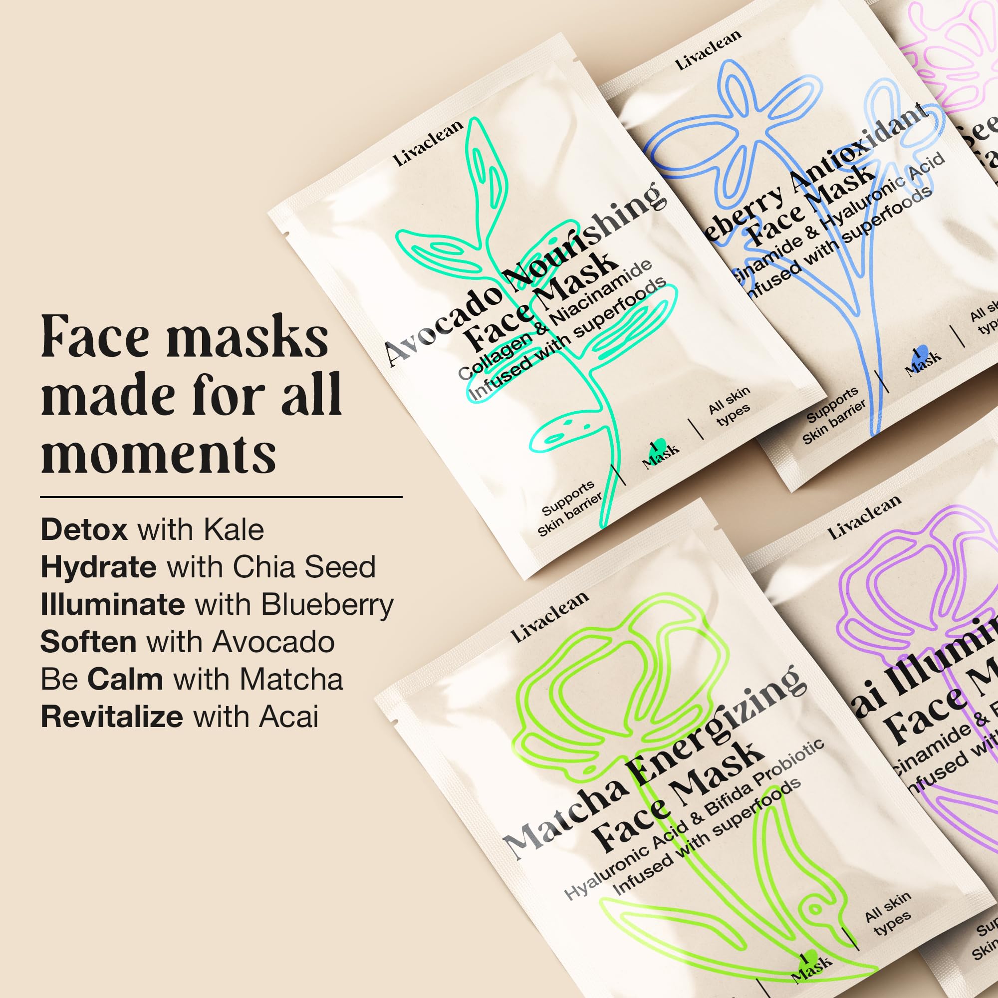 Amazon.com : LivaClean 12 CT Face Masks Skincare - Collagen Sheet