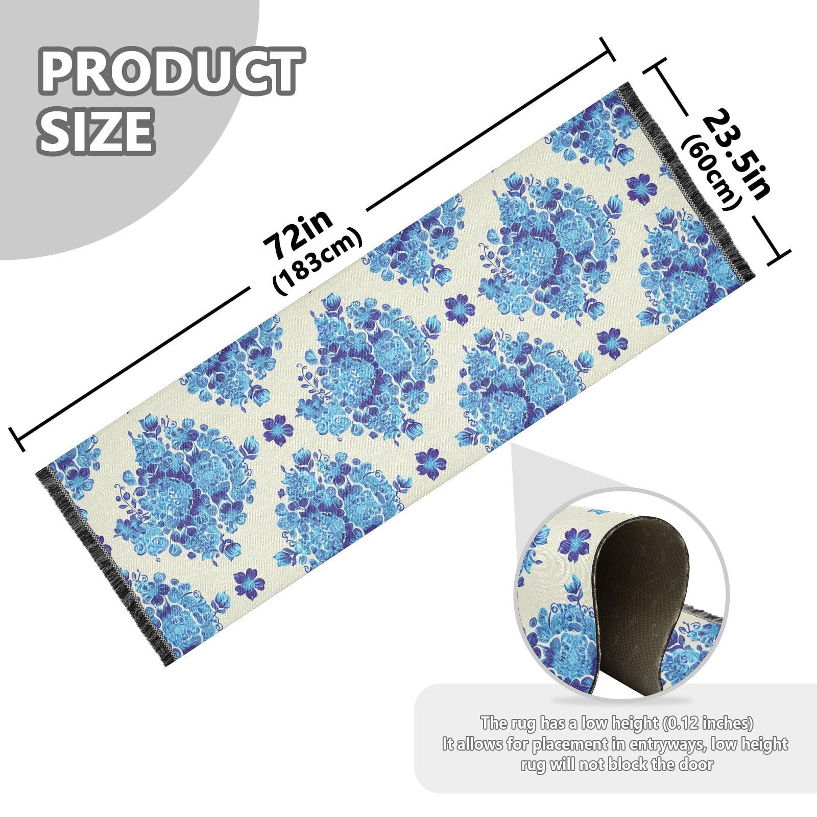 Flowers Clusters Elegant Beige Runner Rug for Hallways Kitchen Rugs Washable Rug for Entryway Laundry Hardwood Floor