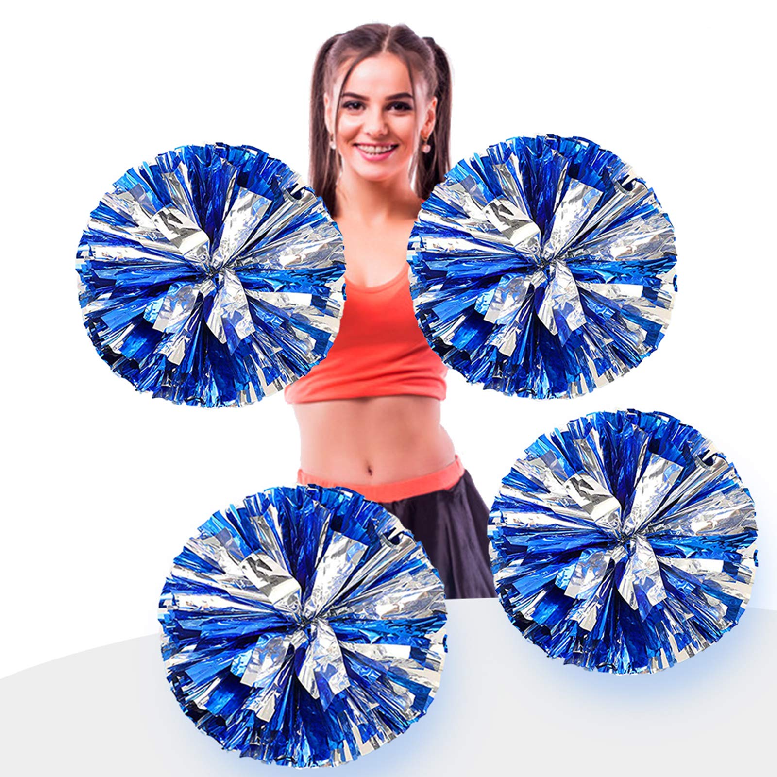4 Pompon Cheerleader Blu Metallizzati - Con Manico Antiscivolo - Foto 13
