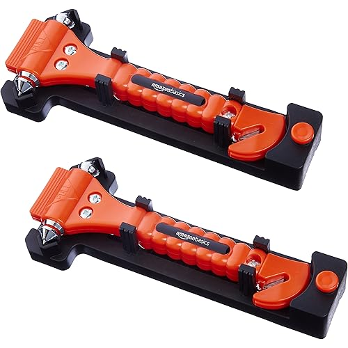 Amazon Basics Emergency Seat Belt Cutter and Window Hammer Tool, Car Accessories, 2 Pack