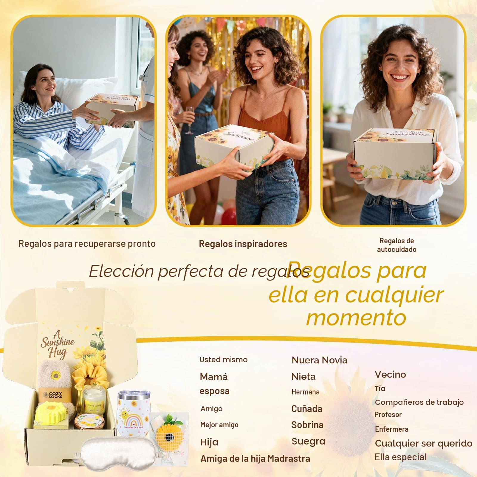Regalos de girasol para mujeres, regalos de cumpleaños para mujeres, Get Well Soon Cestas de regalo Paquete de autocuidado Regalo Relajante Regalos de Navidad para ella, mamá, esposa