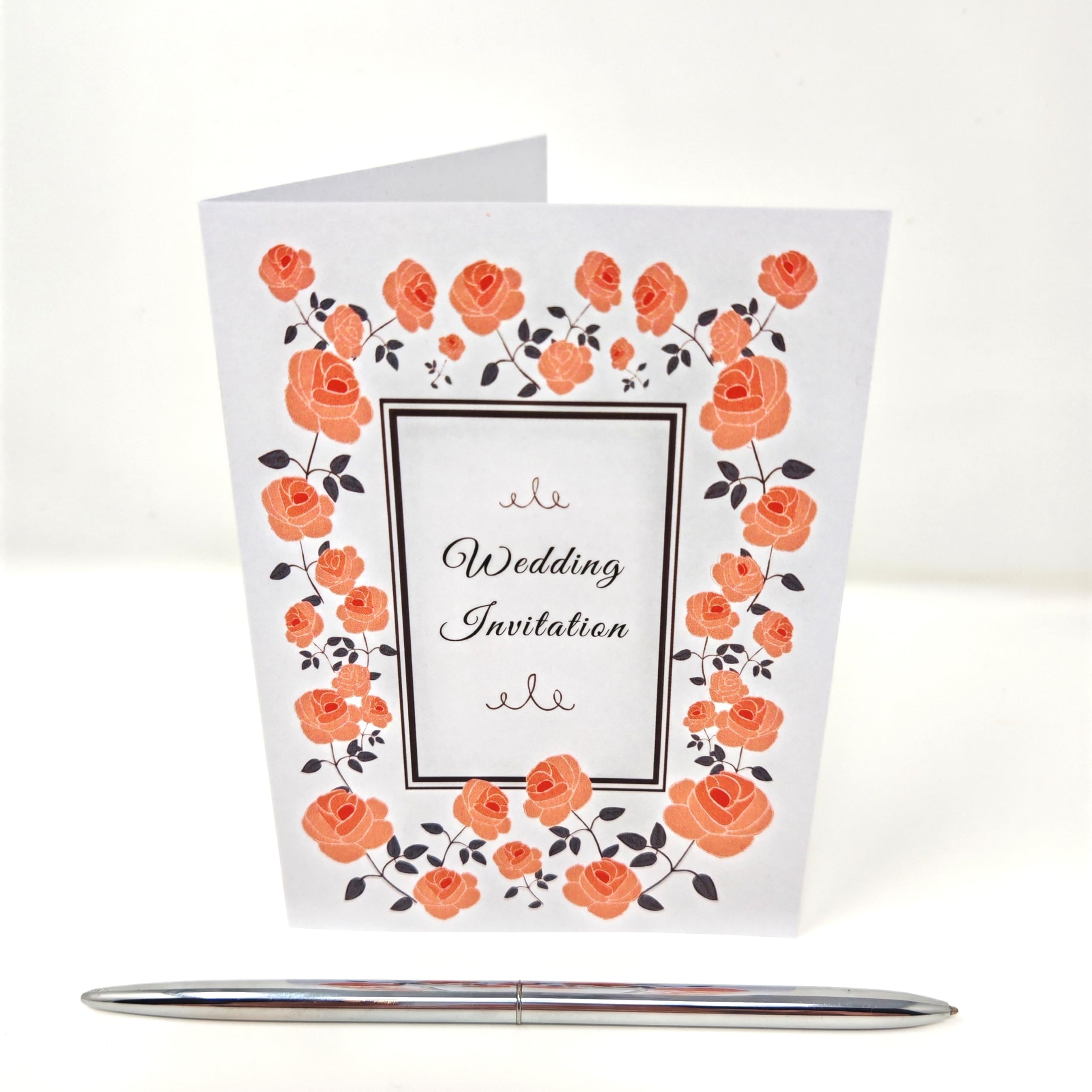 Pack of 10 Beautiful Handmade Sidefold Wedding Invitations with roses, multi colour